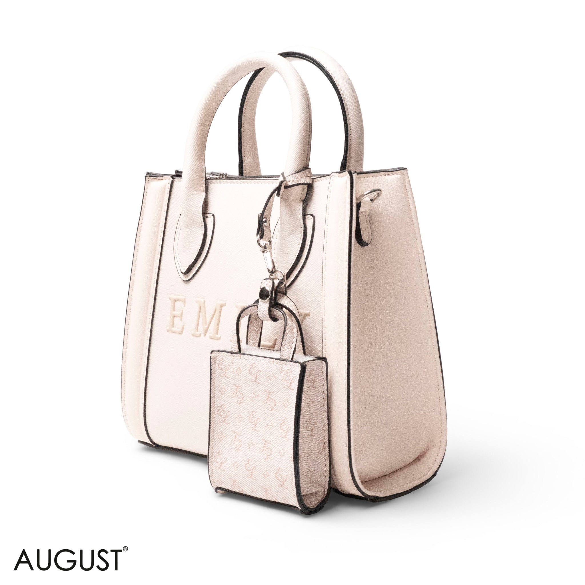 EMILY LOGO EMBOSSED LEATHER HANDBAG WITH MINI WALLET- SMALL