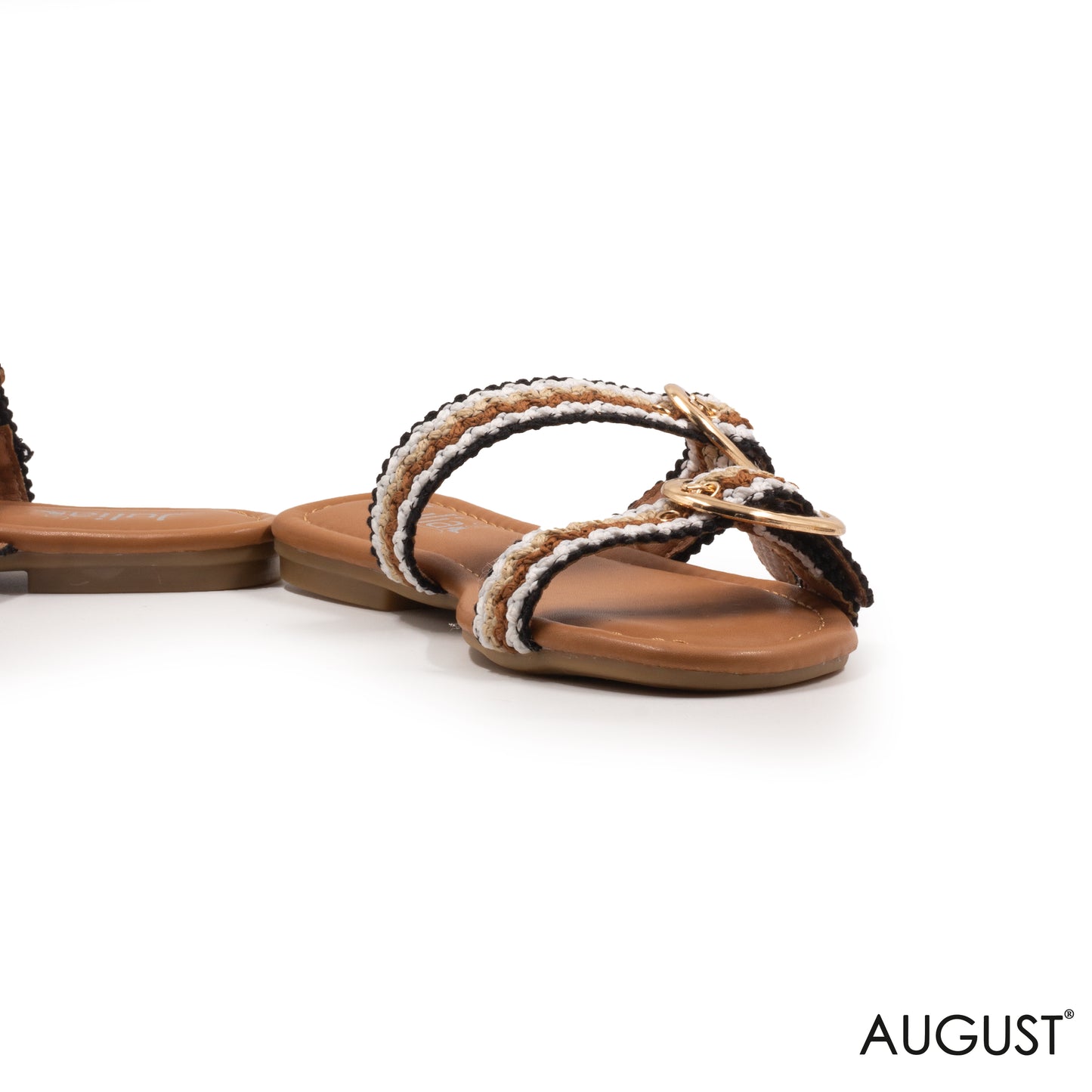 WOVEN RIBBONS FLAT SLIPPERS WITH BUCKLE