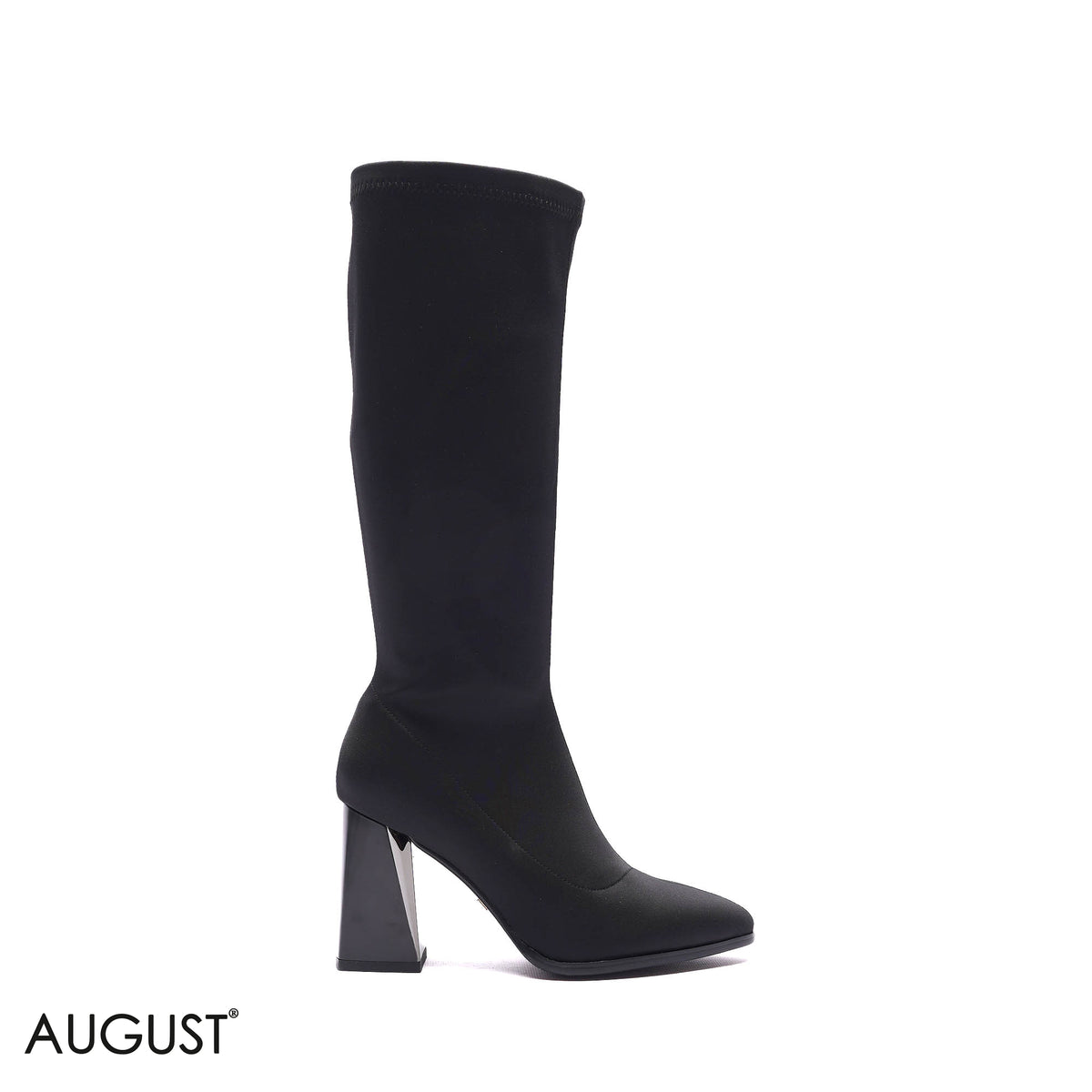STRETCH KNIT KNEE-HIGH BLOCK HEEL BOOTS