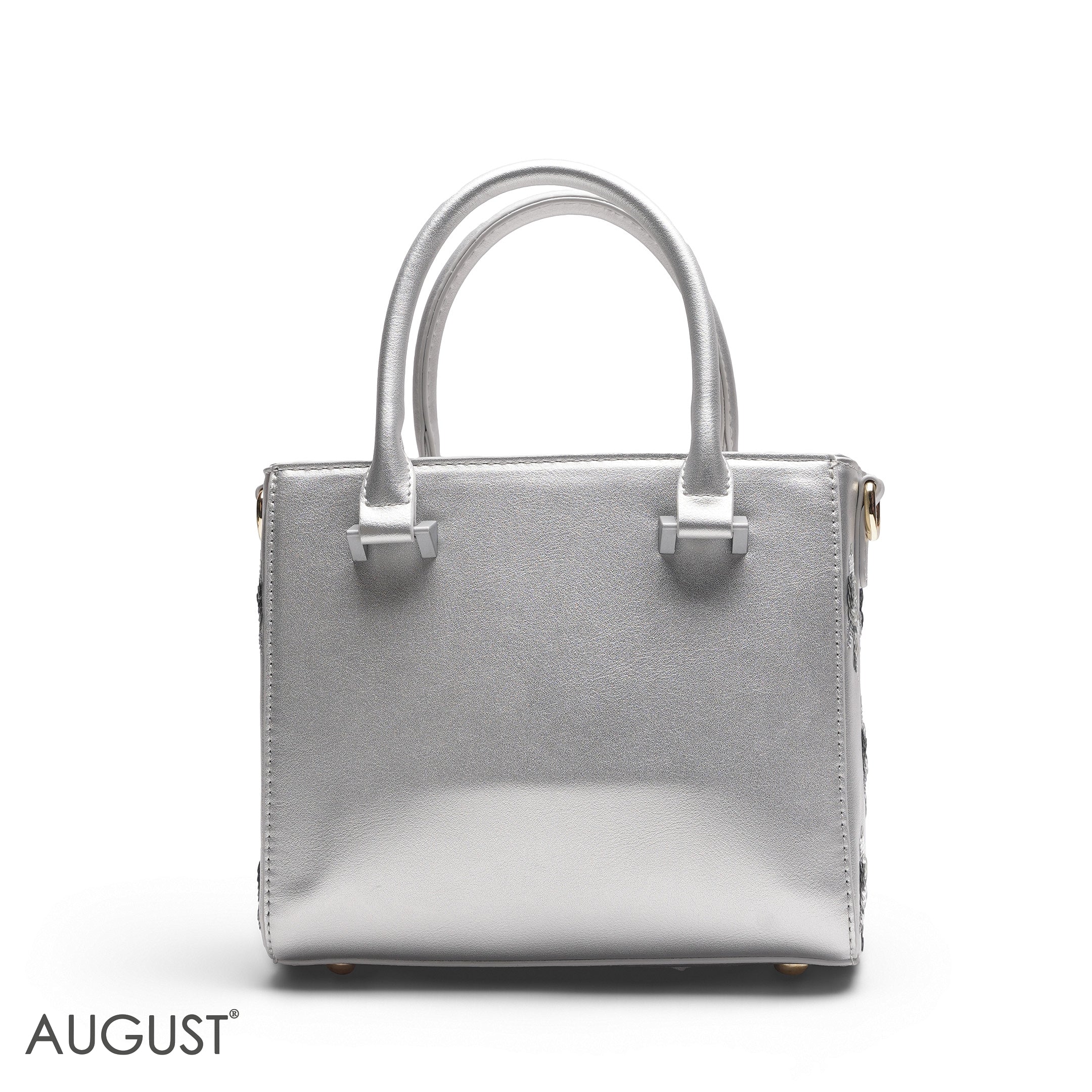 SILVER SEQUIN FLORAL TOTE BAG - SMALL