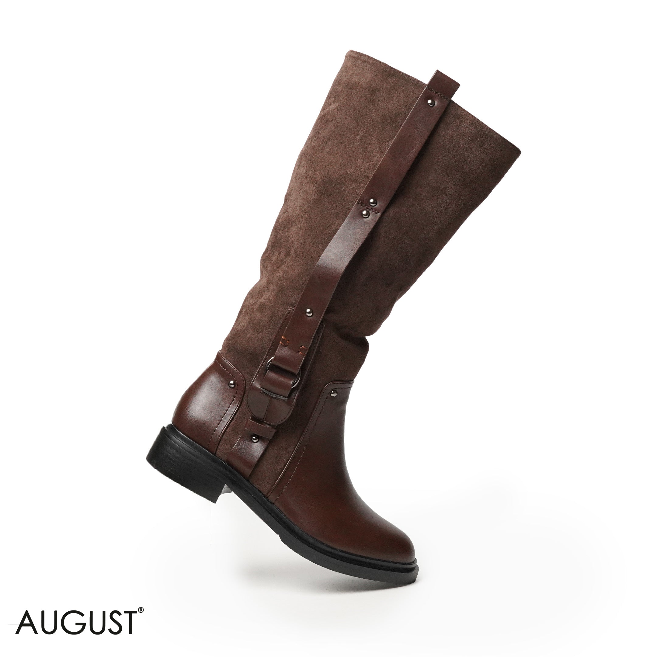 BROWN CHAMOIS LEATHER LONG BOOTS WITH SIDE ZIPPER