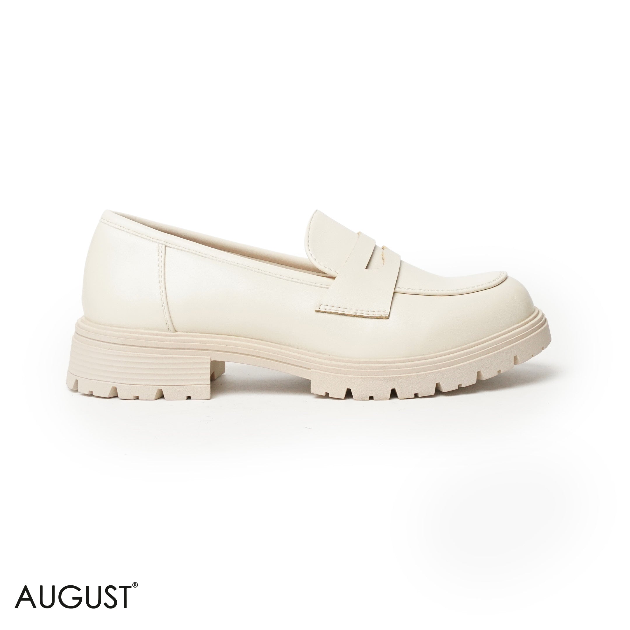 CREAM LEATHER LOAFERS WITH CHUNKY SOLE