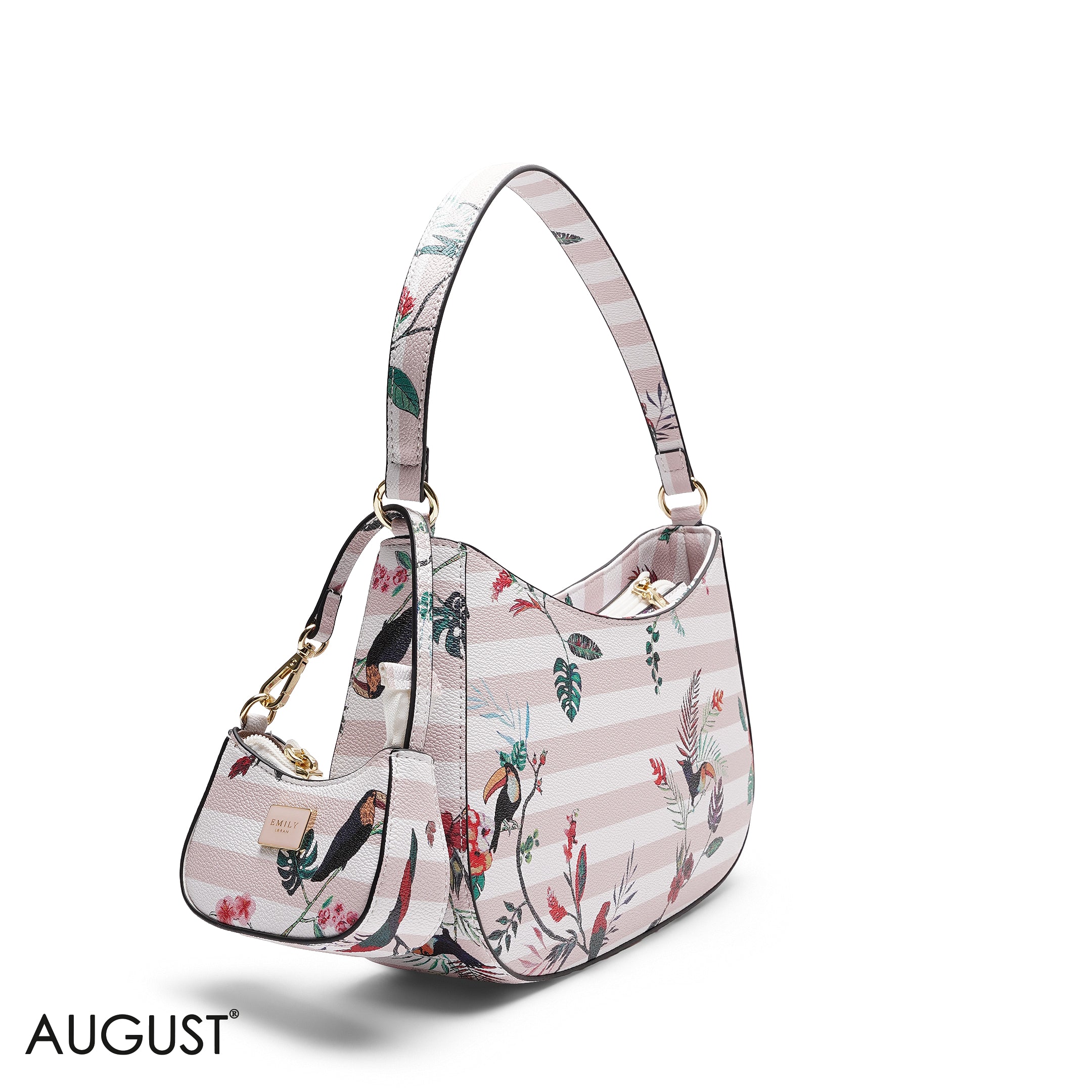 PINL FLORAL SHOULDER HOBO BAG WITH MINI BAG