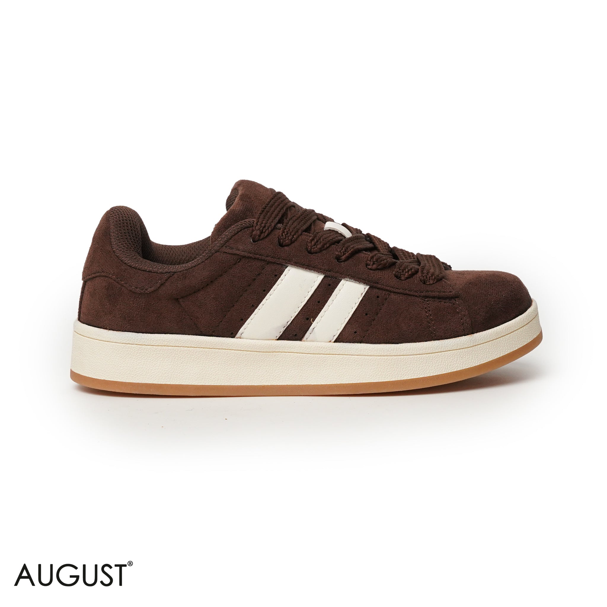 BROWN SUEDE UPPER SNEAKERS WITH RUBBER SOLE, CANVAS LACES