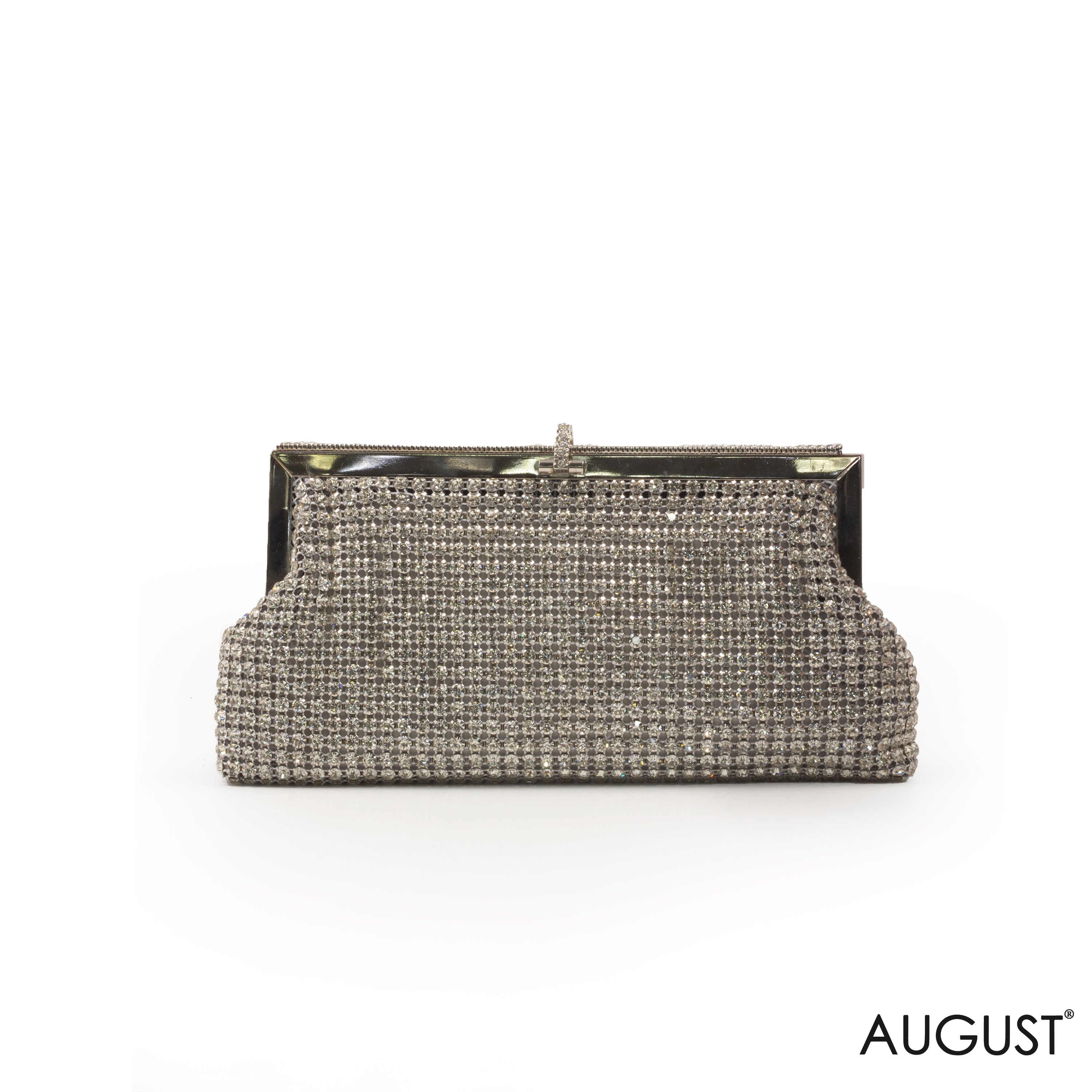 SHINY BEADED SILVER-TONED CLUTCH EVENING