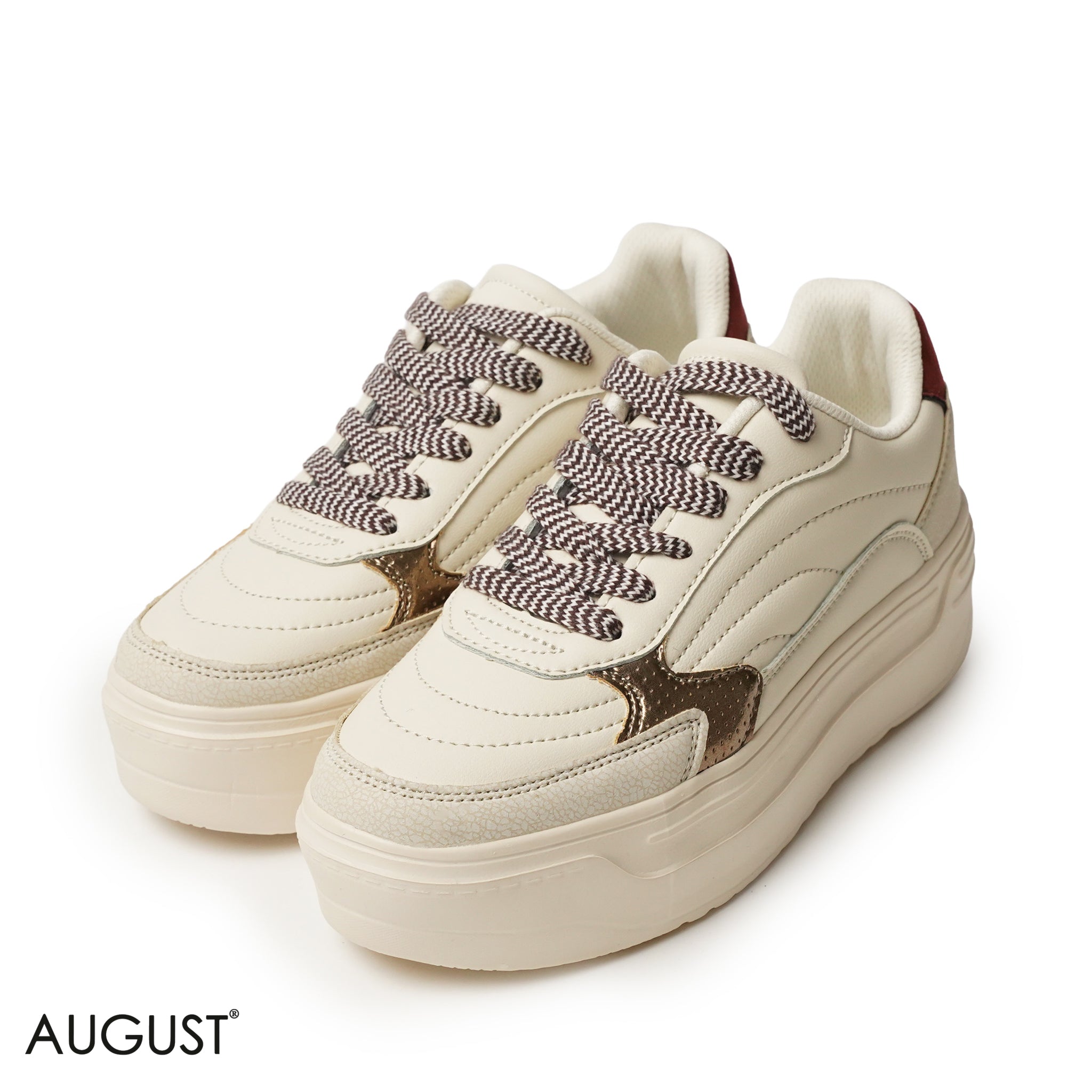 BEIGE LEATHER SNEAKERS WITH THICK SOLE