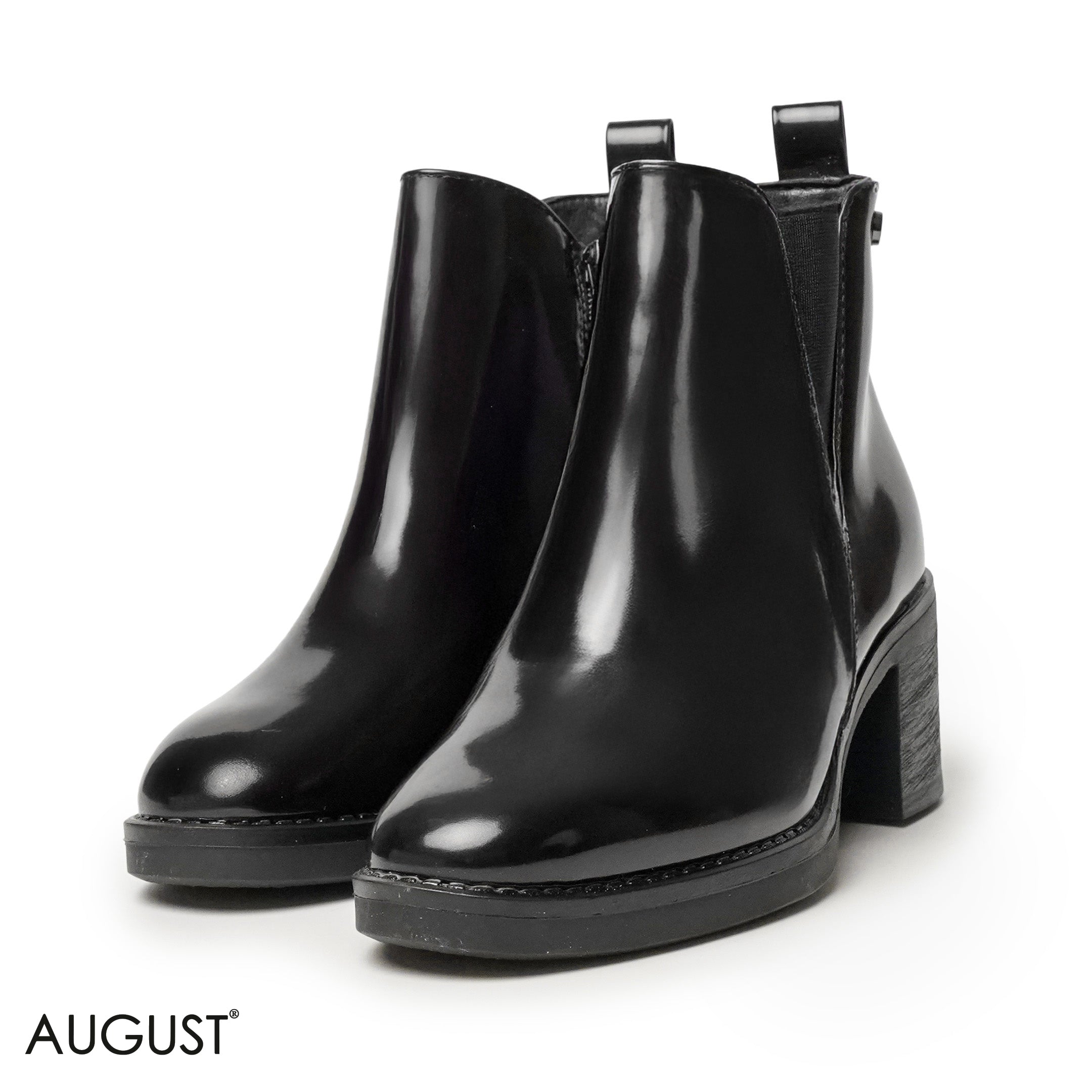 GLOSSY LEATHER HEELED BOOTS WITH SIDE ZIPPER
