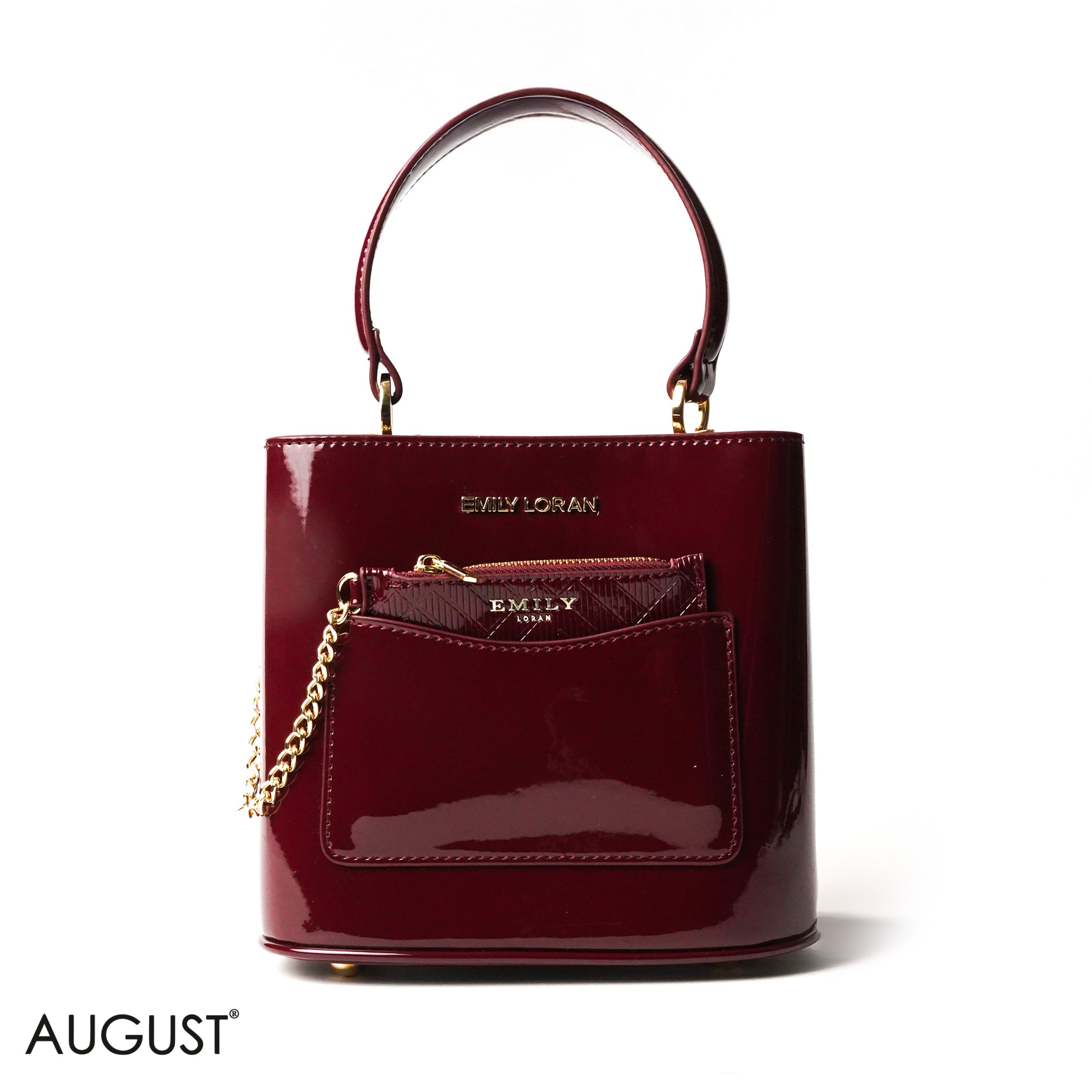 GLOSSY LEATHER HANDBAG WITH METAL CHAIN,MINI WALLET -SMALL