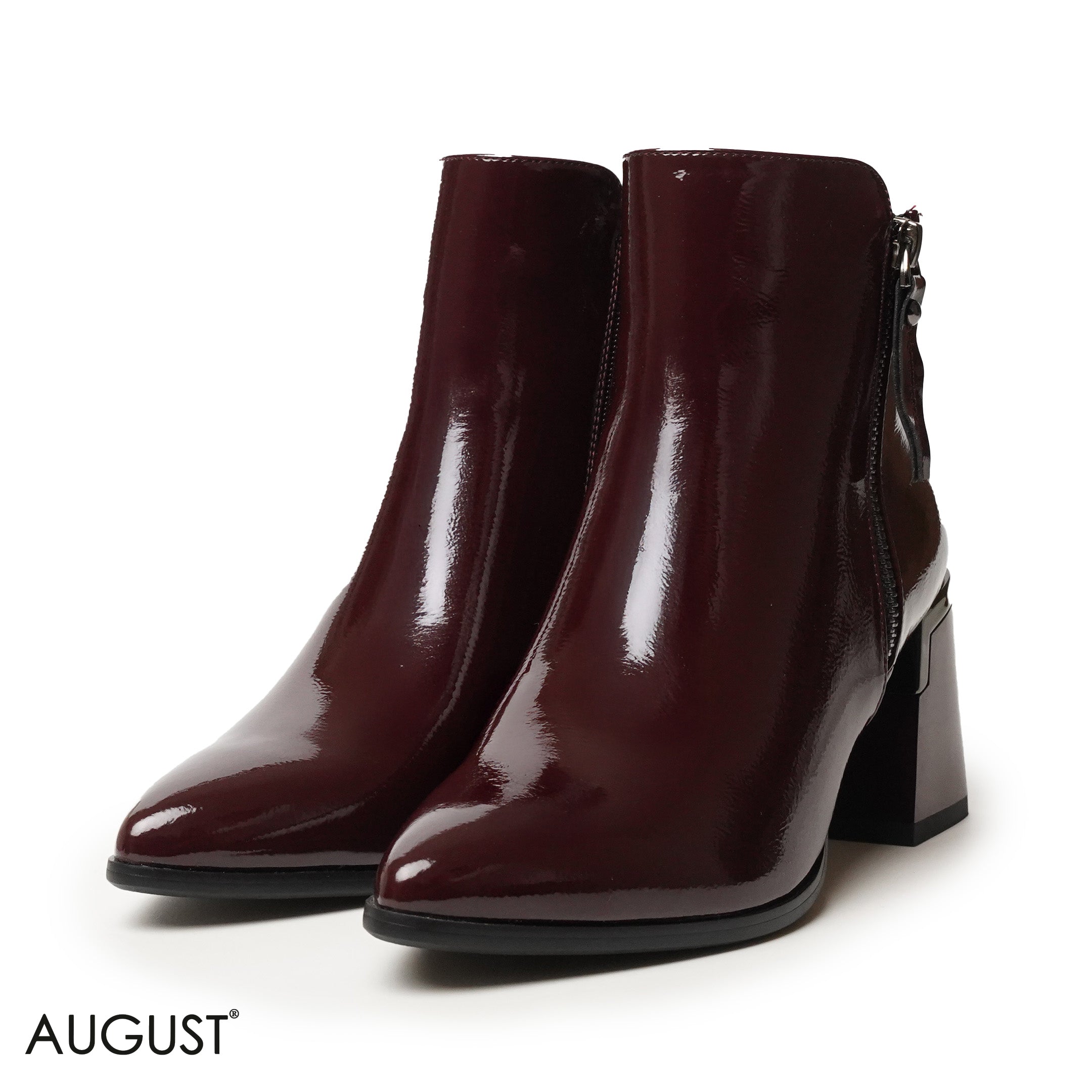 GLOSSY LEATHER HEELED BOOTS WITH SIDE ZIPPER