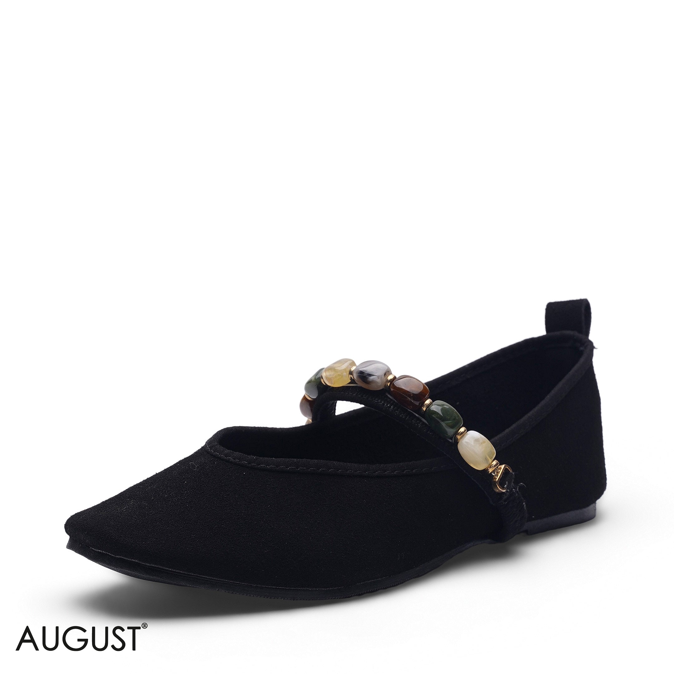 ELEGANT ALL-BLACK GEM EMBELLISHED FLAT LOAFER