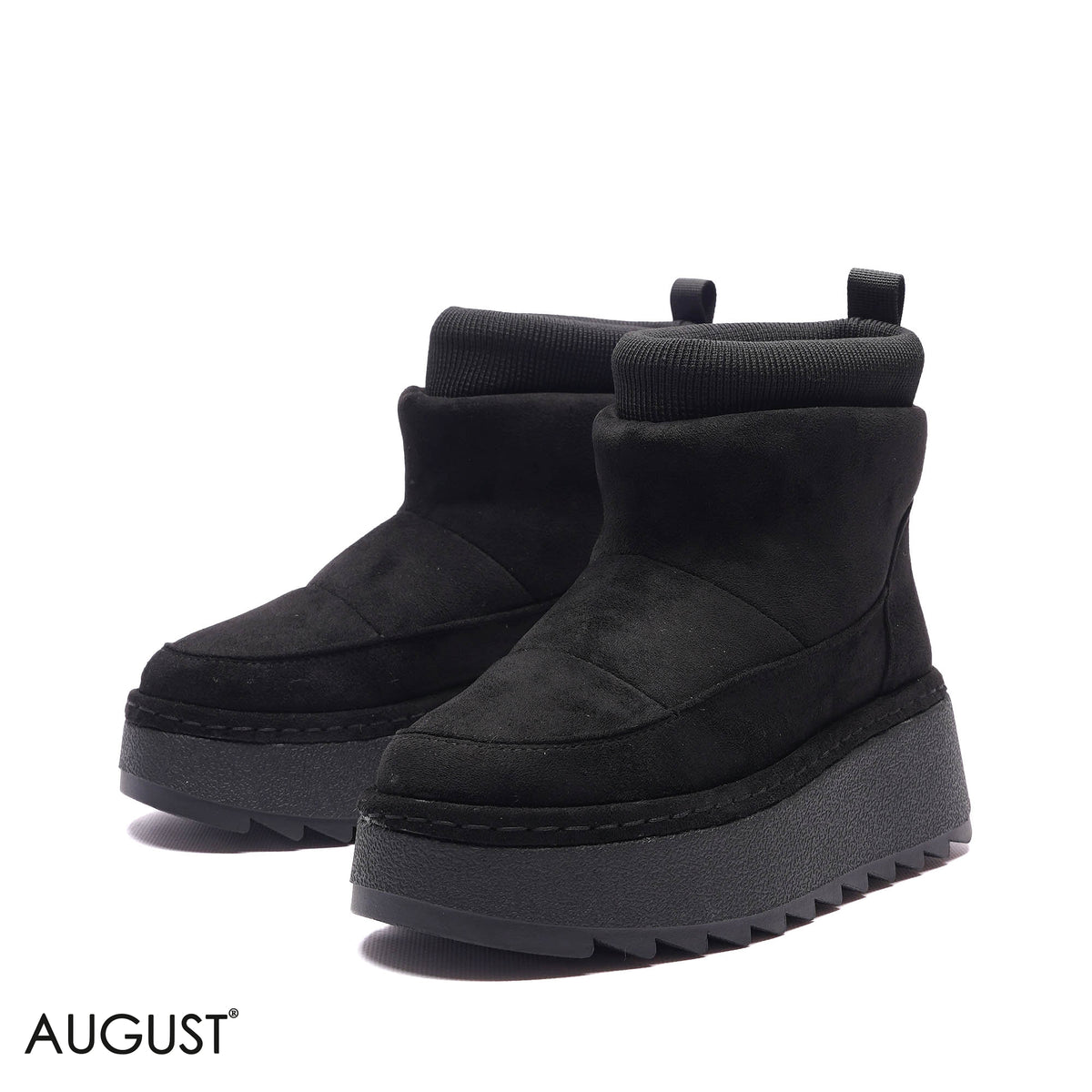 PLATFORM KNIT-COLLAR SUEDE BOOTS