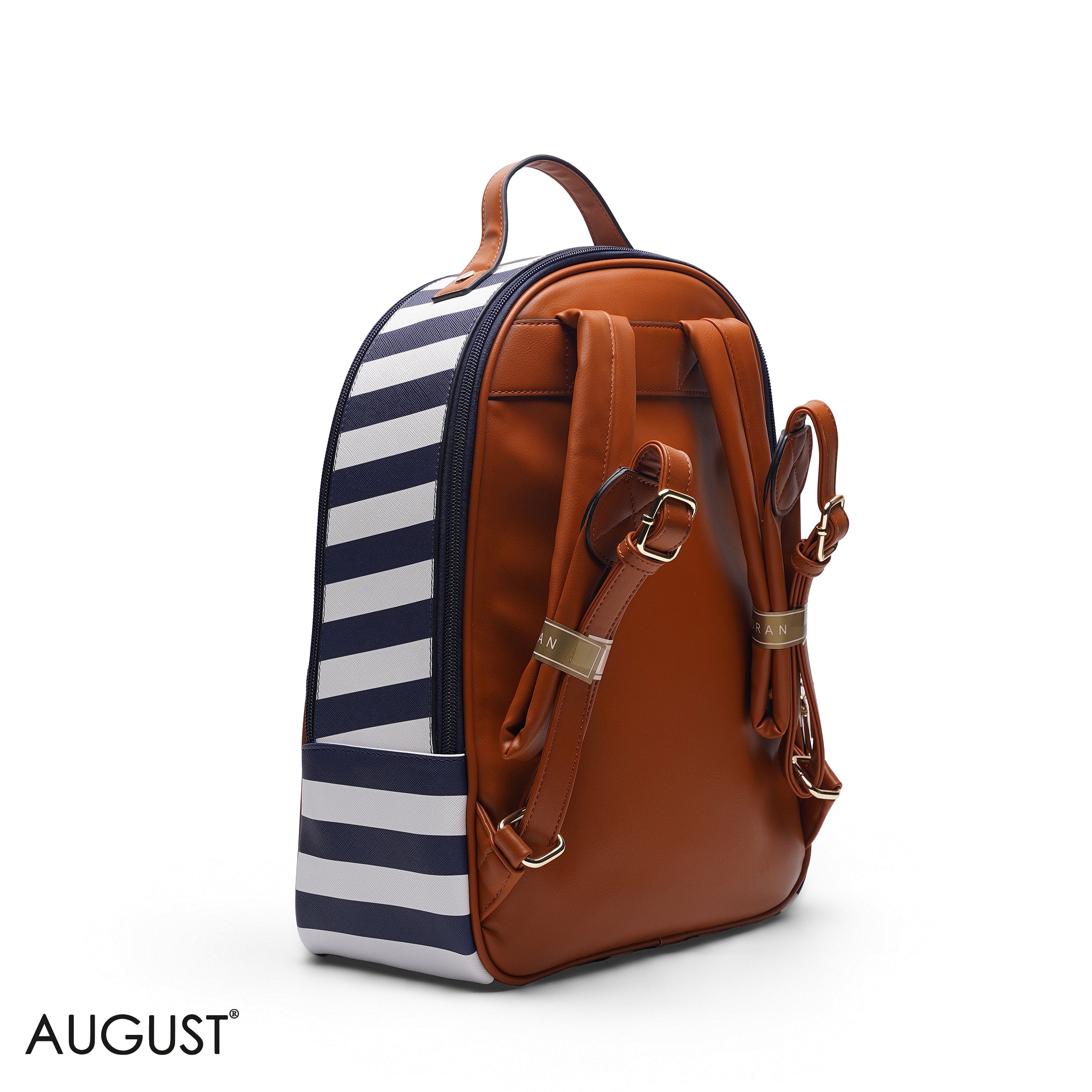 NAVY STRIPED BACKPACK BAG WITH FRONT POUCH - LARGE
