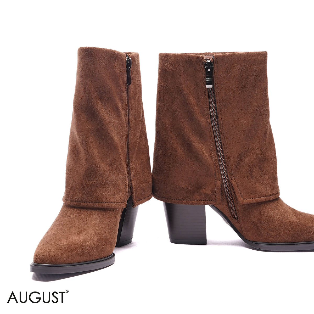 FOLD-OVER SUEDE BLOCK HEEL BOOTS