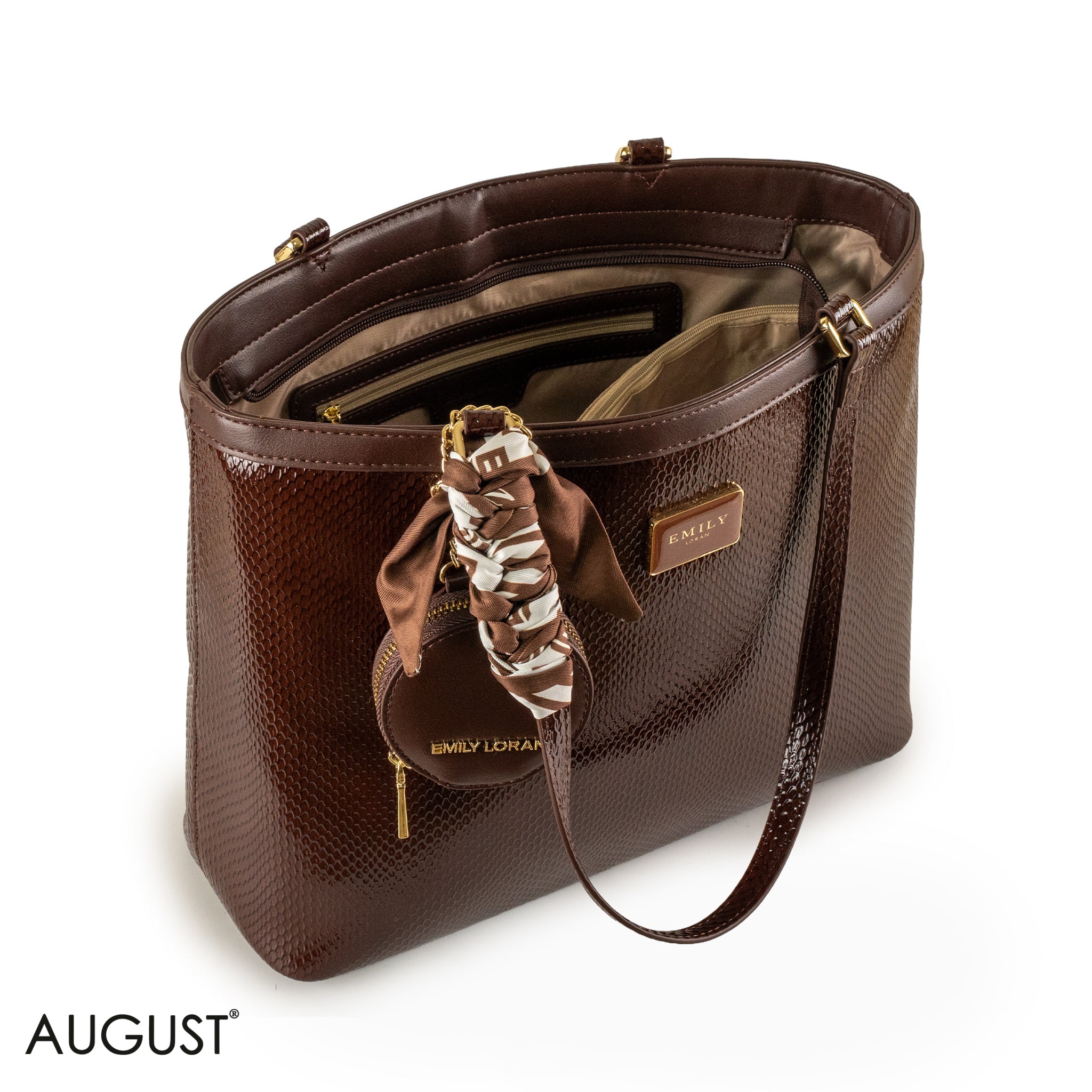 GLOSSY SNAKE LEATHER SHOULDER BAG WITH SCARF - LARGE