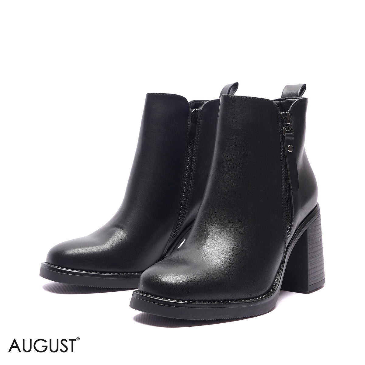 SIDE-ZIP HIGH BLOCK HEEL BOOTS
