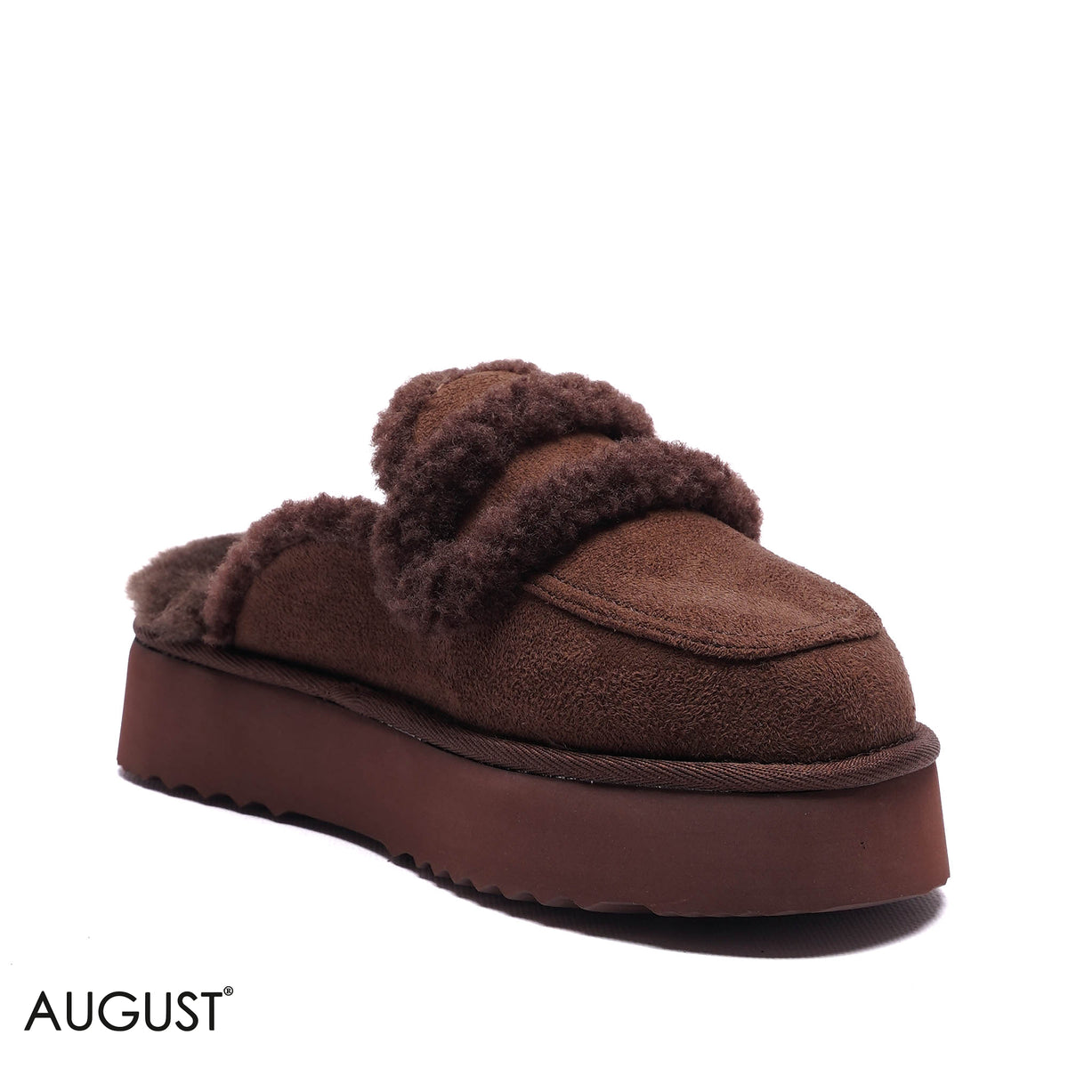 PLATFORM FAUX-FUR SUEDE SLIPPER
