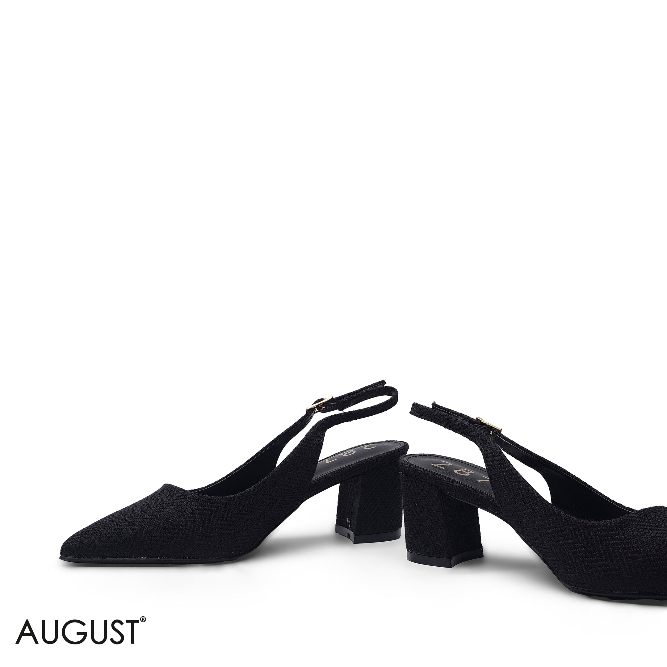 BLACK CHEVRON PATTERNED BLOCK HEELS