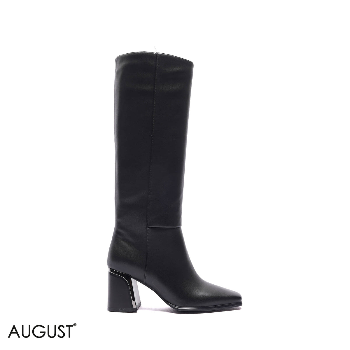 METALLIC-ACCENT SQUARE-TOE HIGH BOOTS