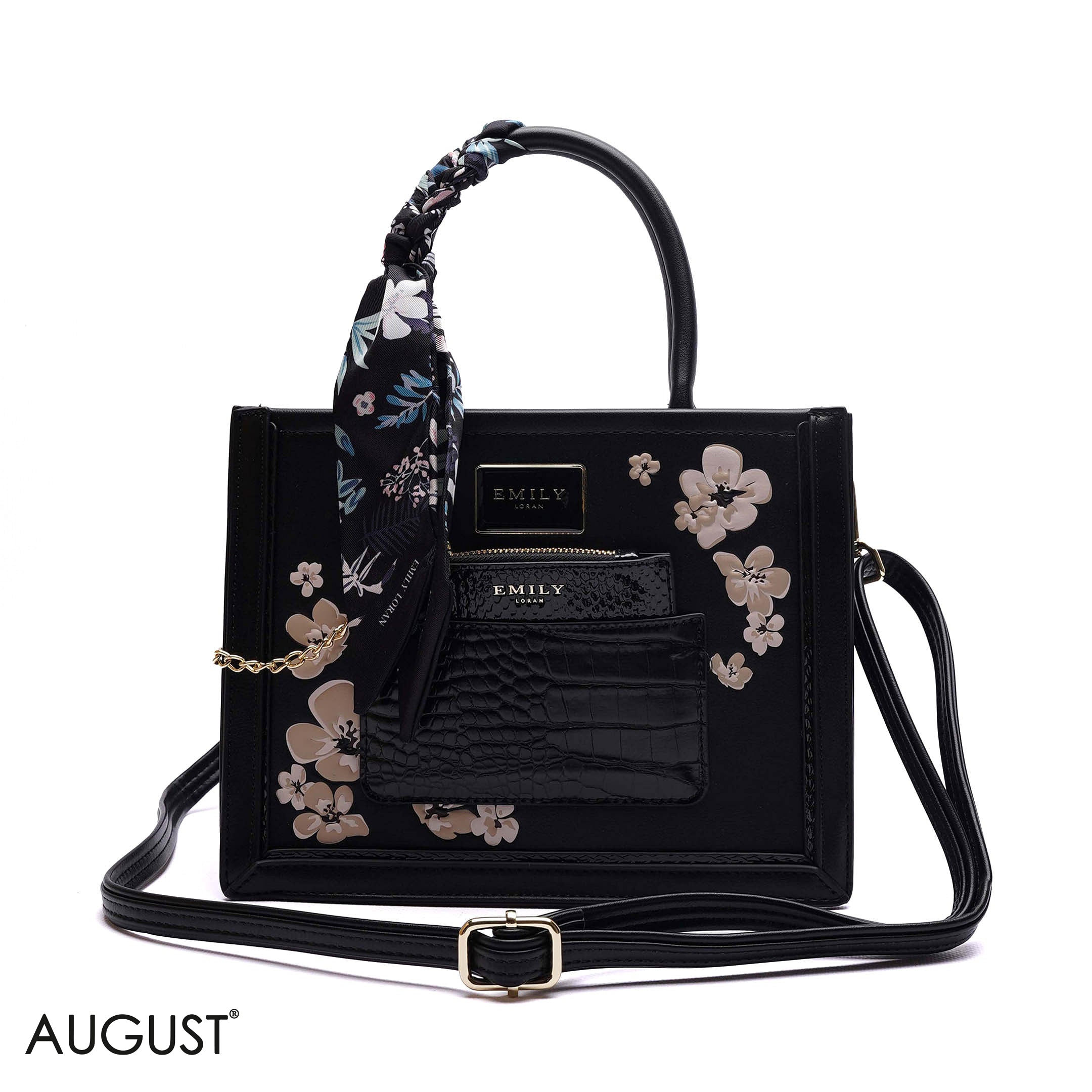 FLORAL EMBROIDERED HANDBAG WITH POUCH - SMALL