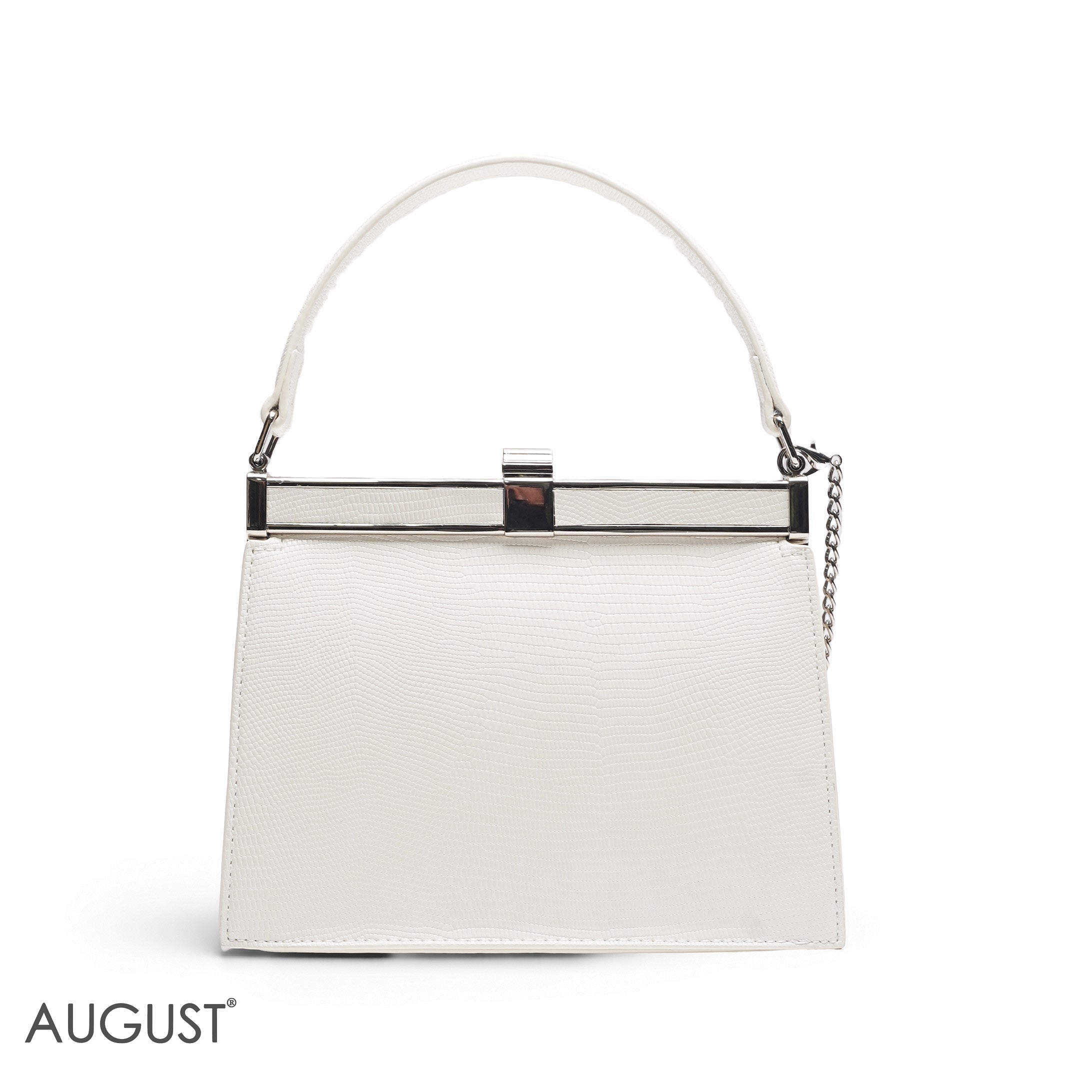 EMILY SOLID WHITE TEXTURED FRAME BAG WITH MINI POUCH - MED