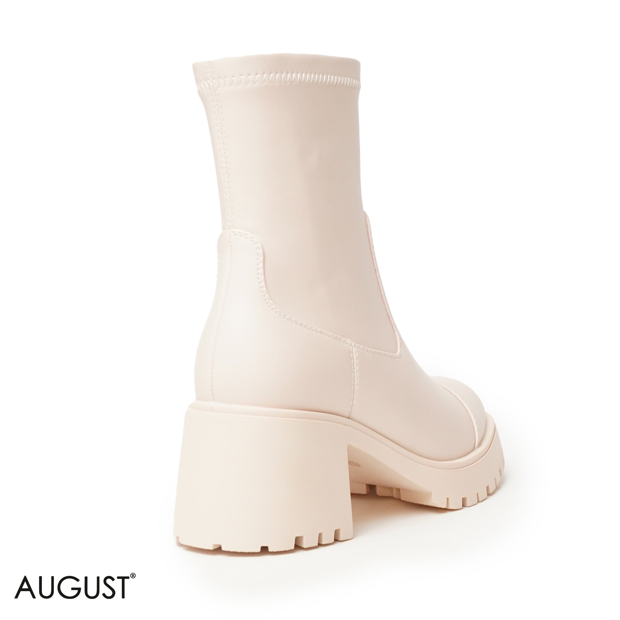 BEIGE LEATHER ANKLE BOOTS WITH THICK SOLE