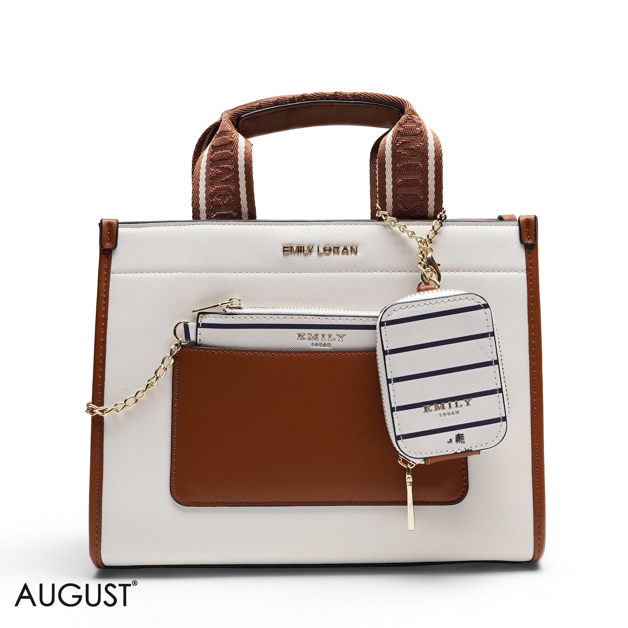 STRIPED MULTI-POUCH TOTE BAG SET