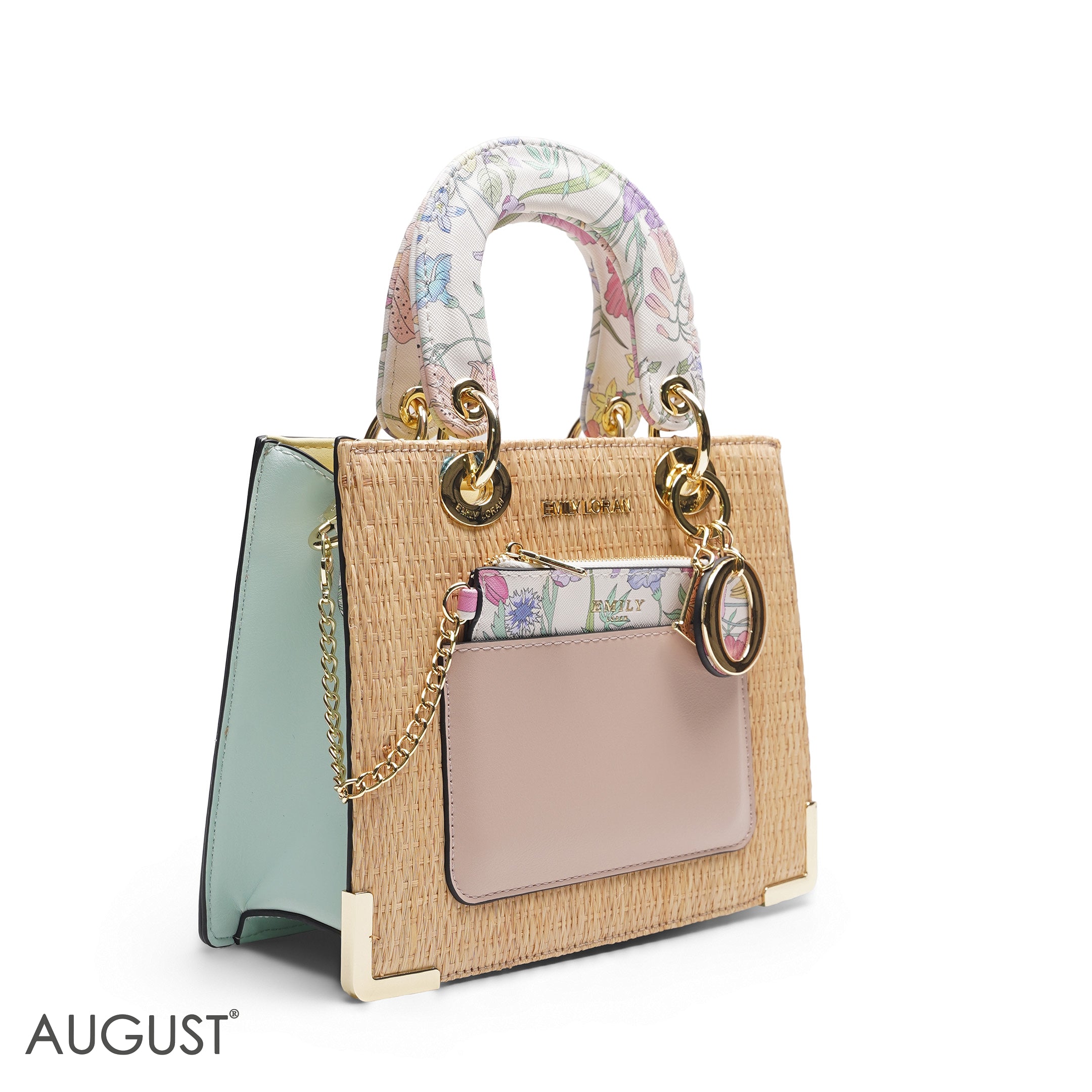 STRAW TEXTURED LADY TOTE WITH PASTEL ACCENTS