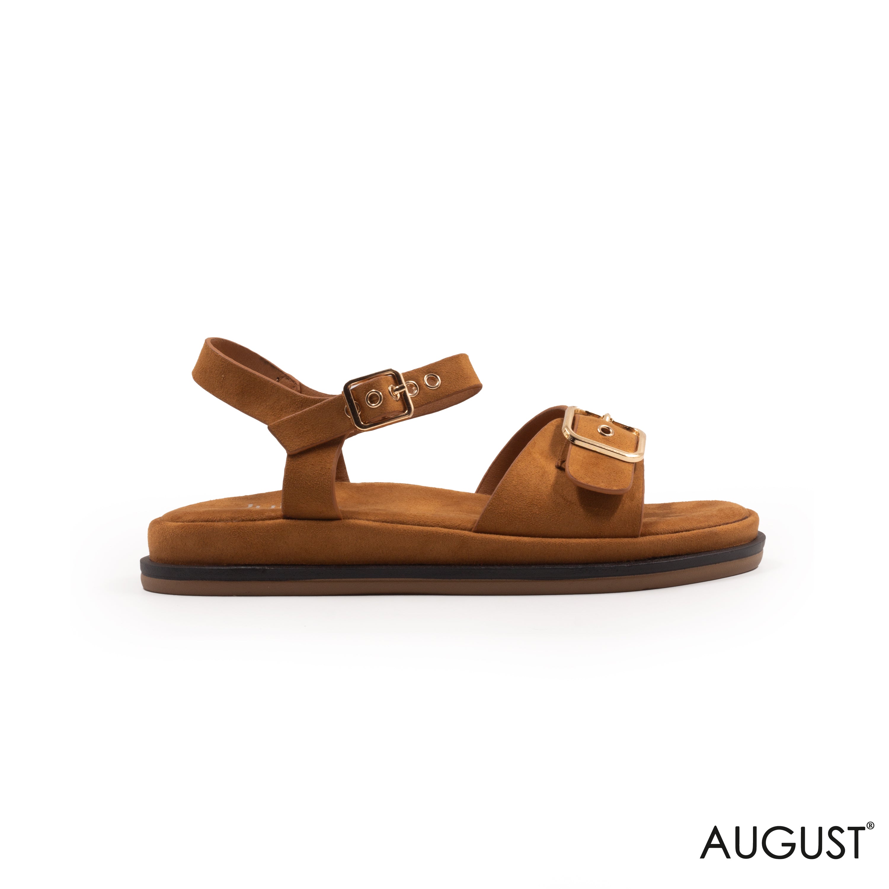 CAMEL SUEDE BUCKLE SANDALS