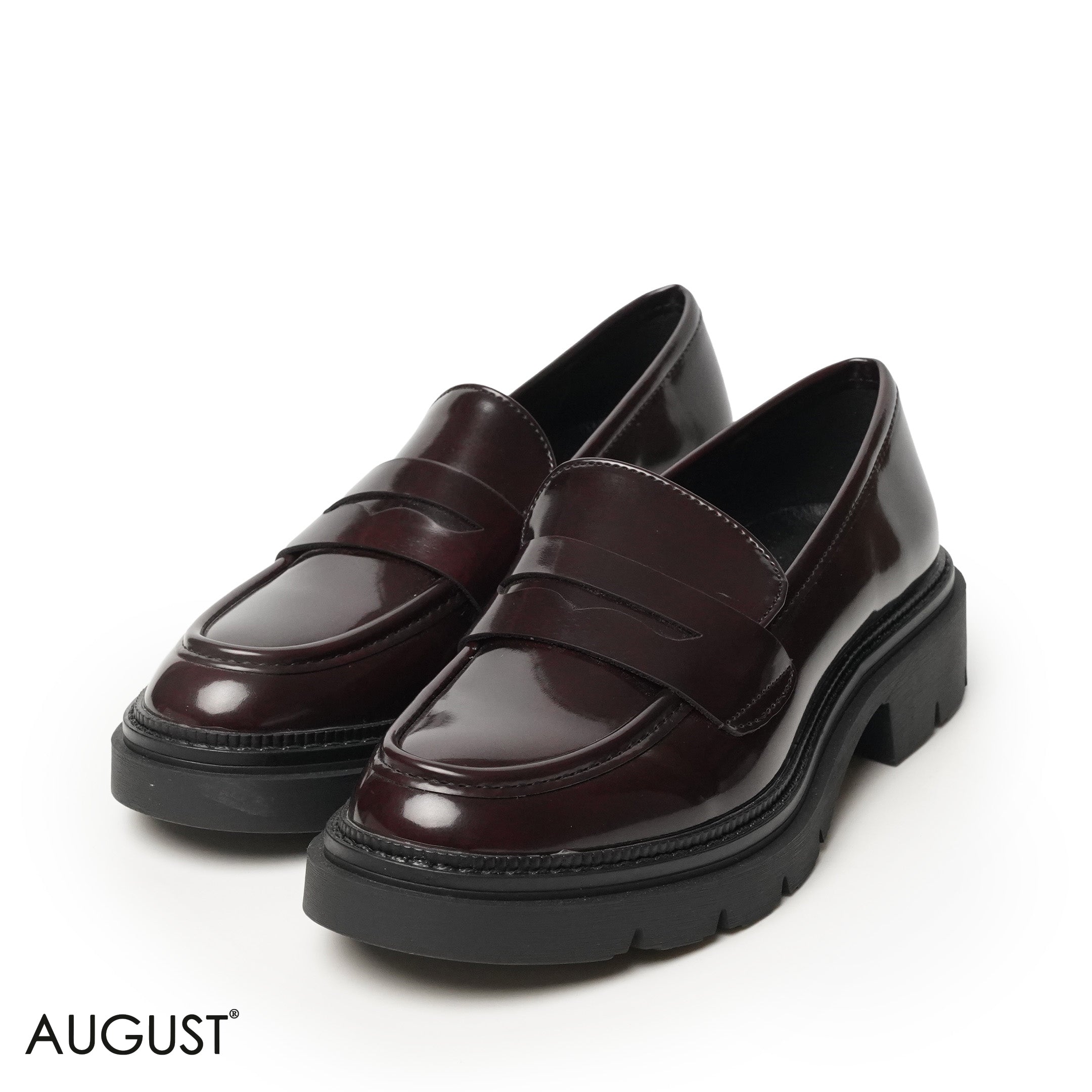 GLOSSY LEATHER LOAFERS WITH CHUNKY SOLE