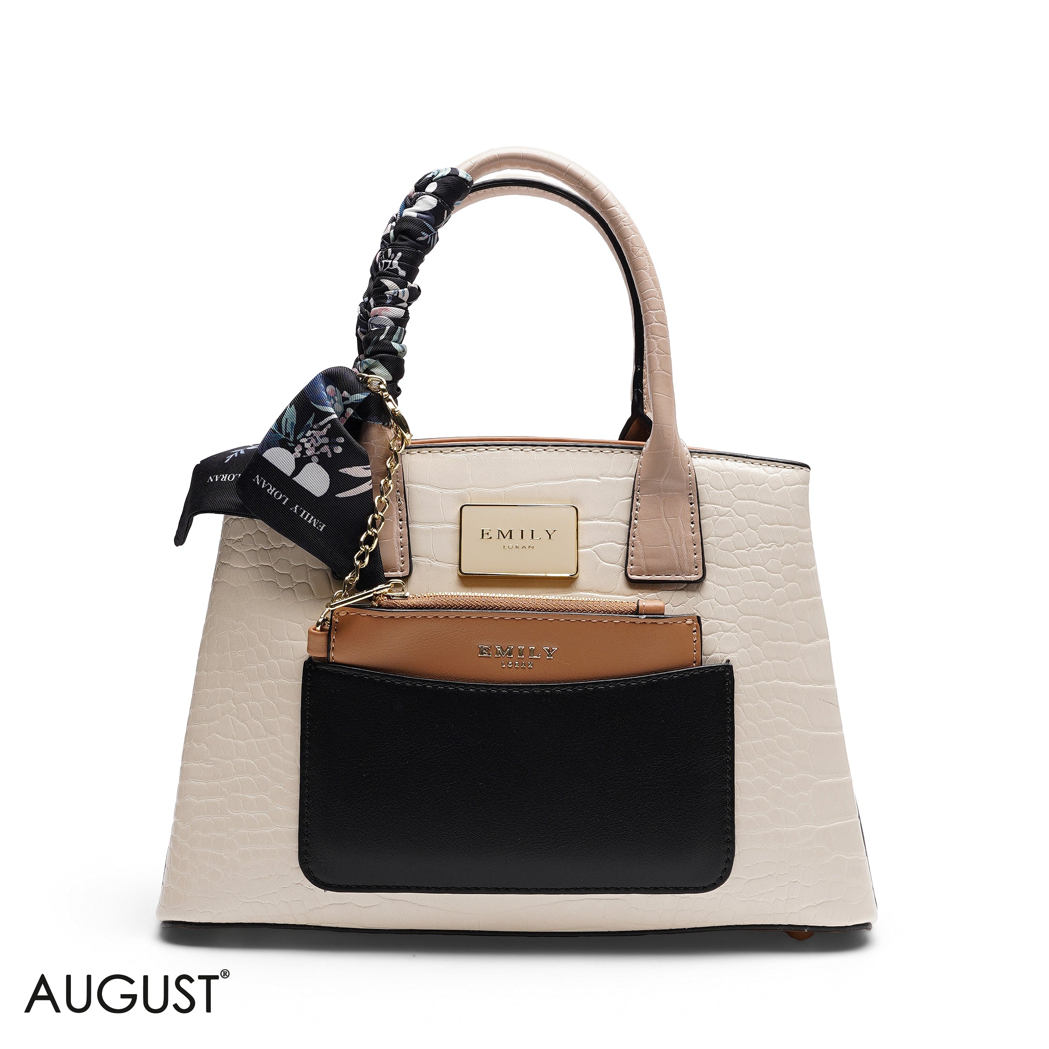 CHIC SATCHEL WITH POUCH AND SIGNATURE SCARF BAG