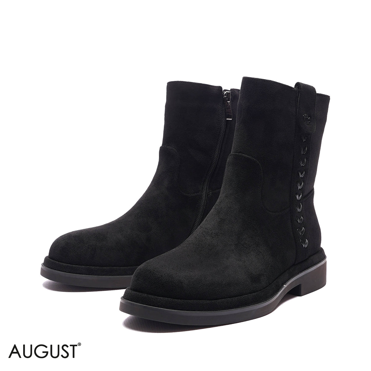 BRAIDED-DETAIL SUEDE FLAT BOOTS