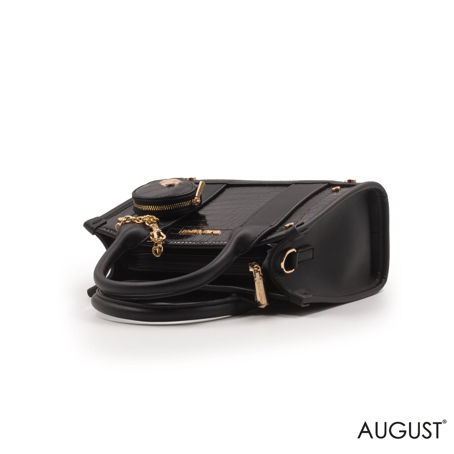 LEATHER HANDBAG WITH SMOOTH CROC DETAILS- SMALL