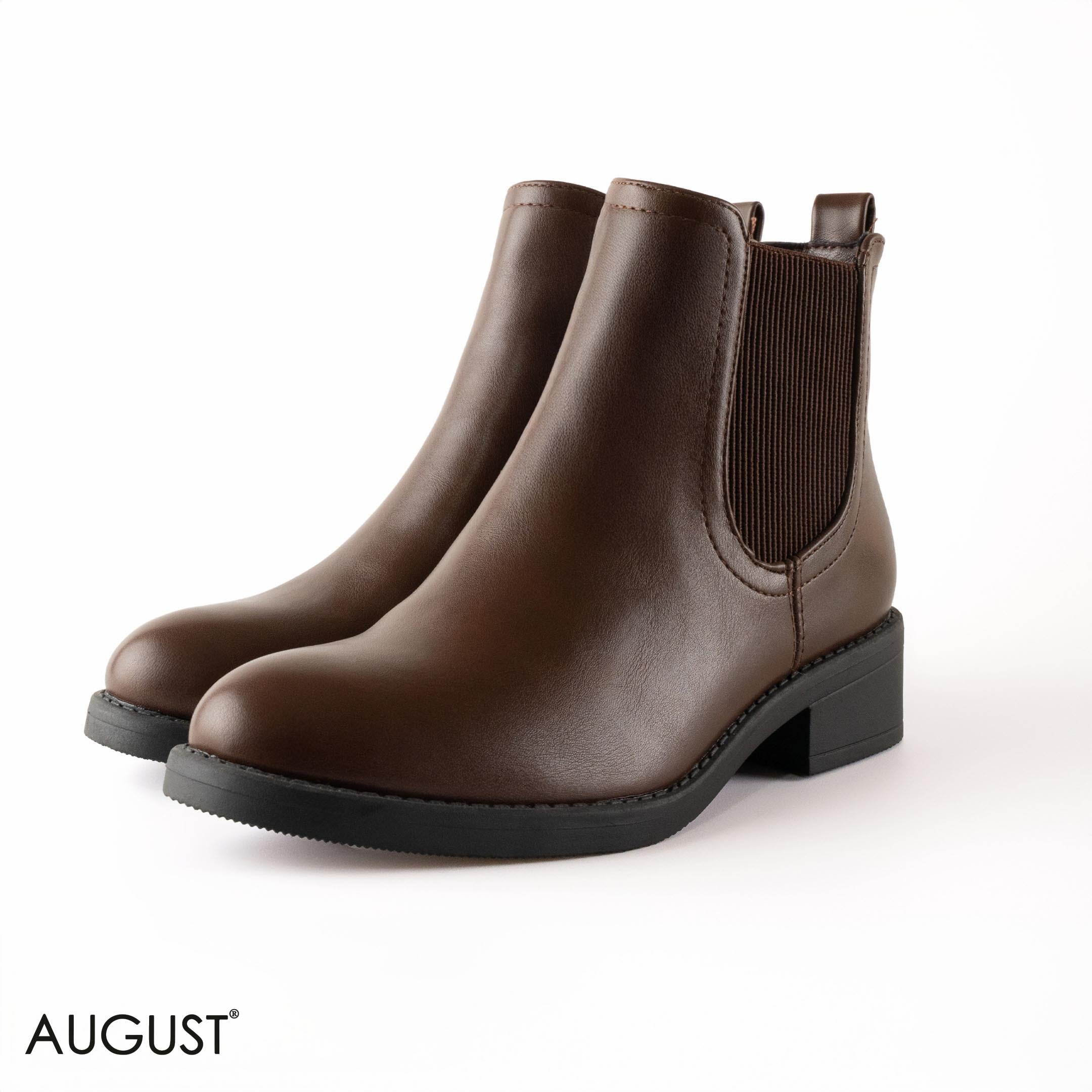 BROWN LEATHER ANKLE BOOTS WITH RUBBER DETAIL