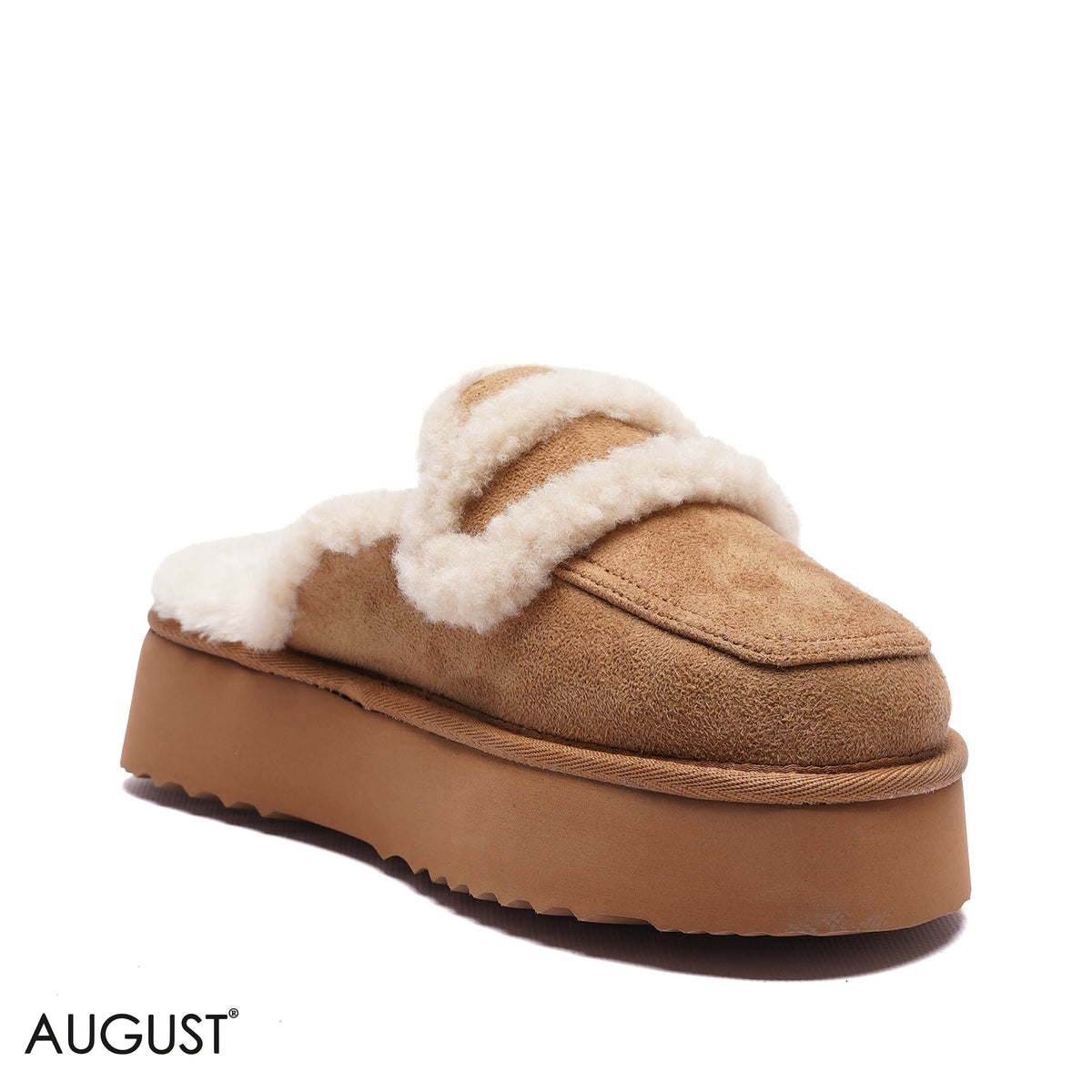PLATFORM FAUX-FUR SUEDE SLIPPER