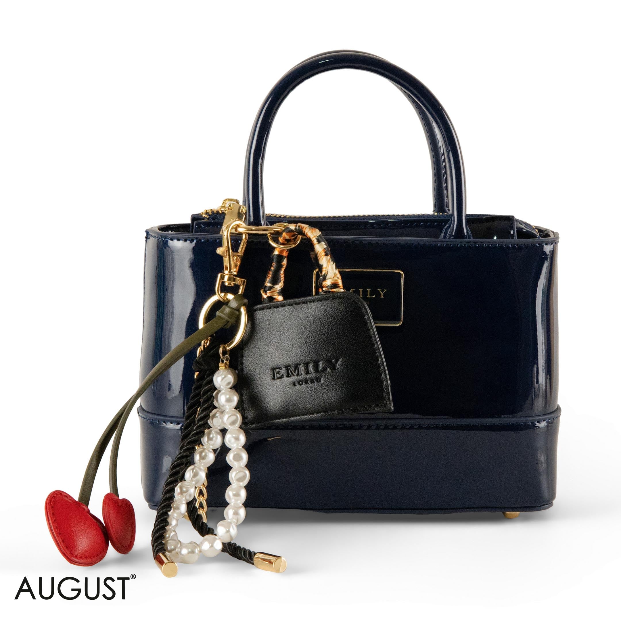 DARK BLUE GLOSSY LEATHER HANDBAG WITH ACCESSORIES- SMALL