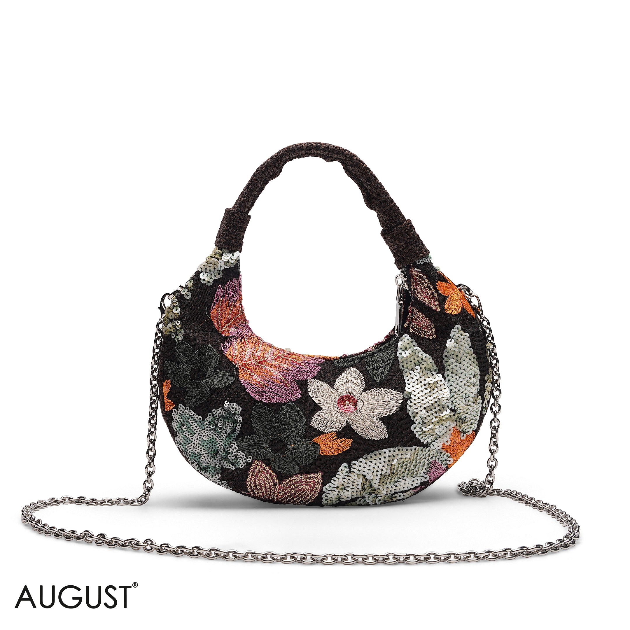 FLORAL SEQUIN HOBO CROSSBODY BAG