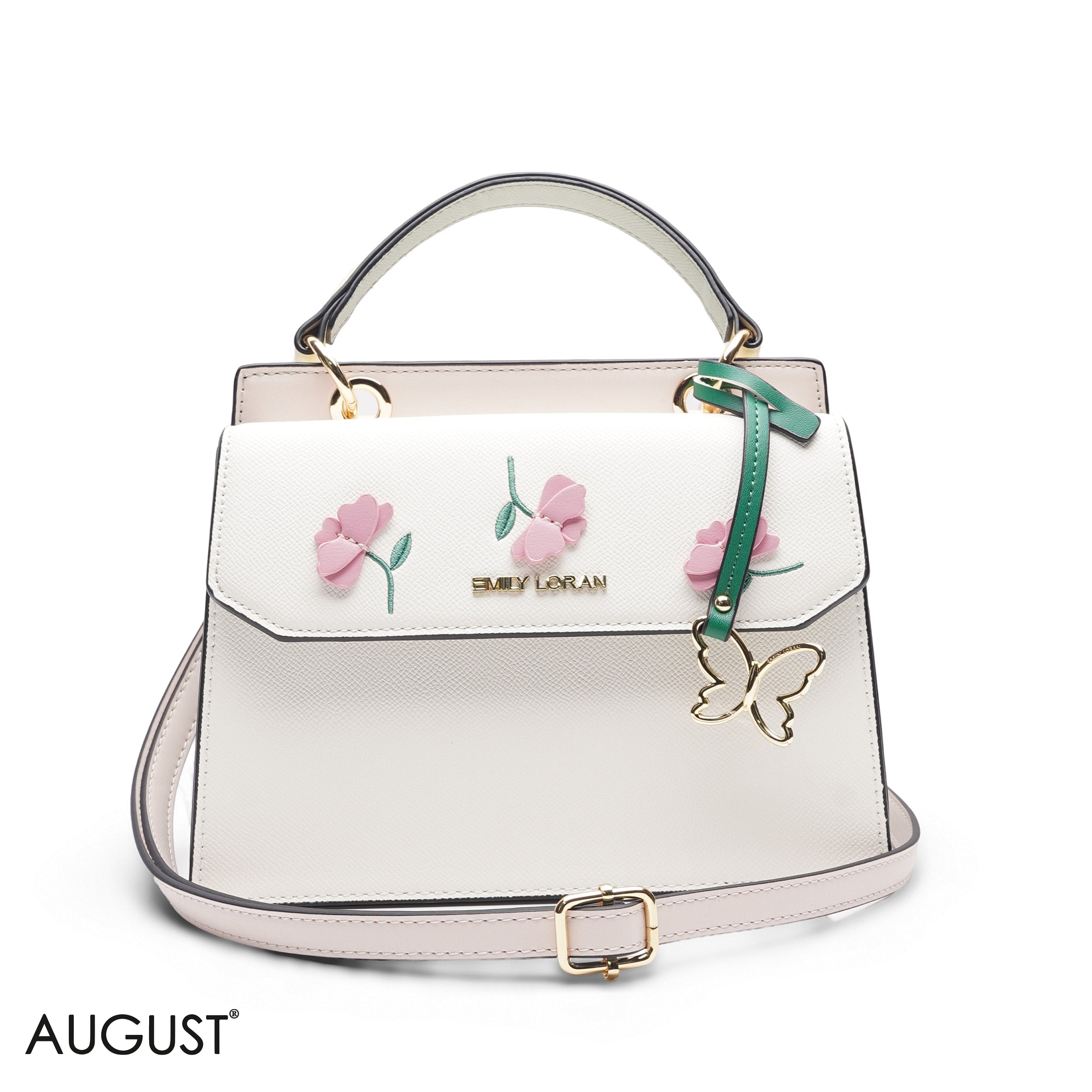 GREEN WHITE BUTTERFLY CHARM BAG - MED