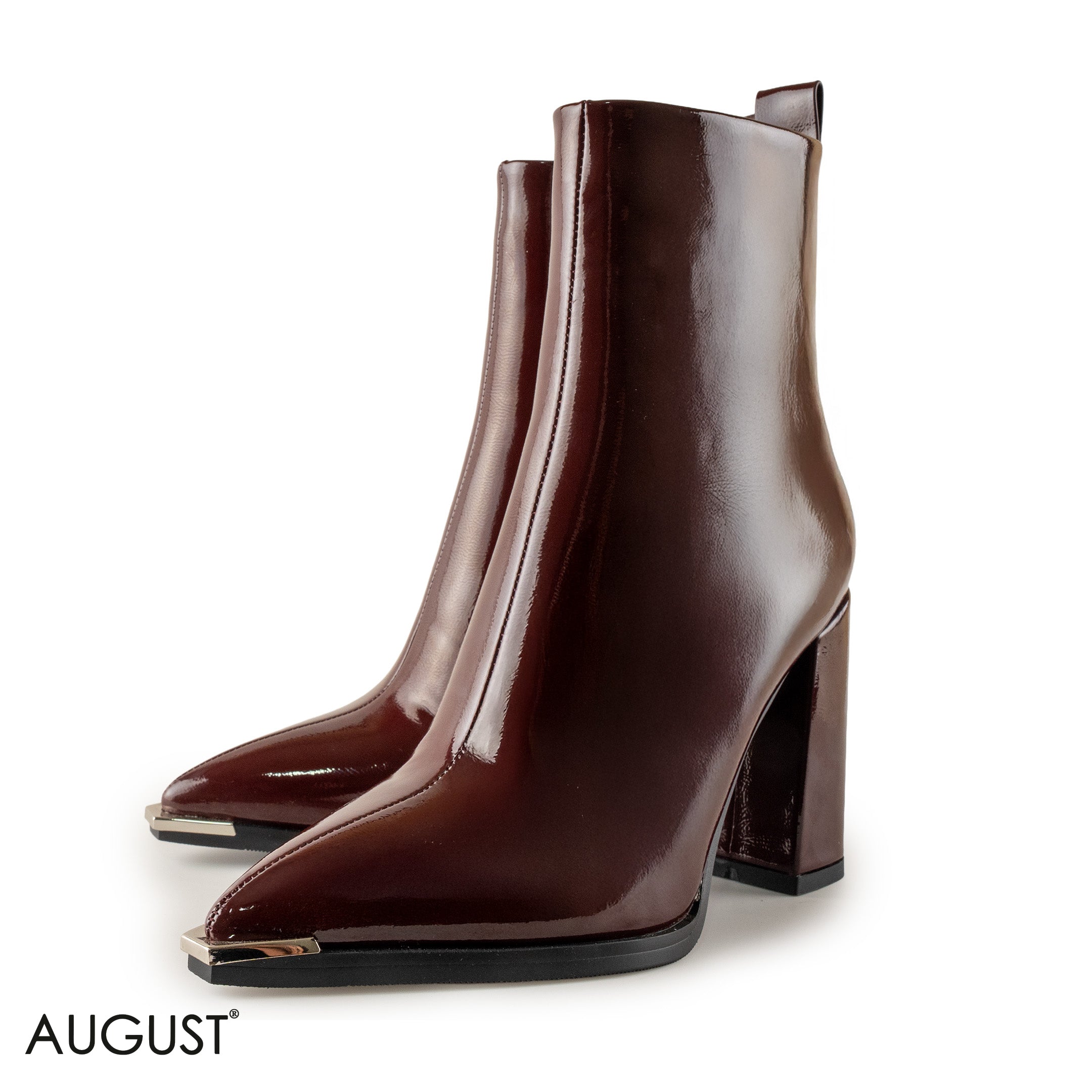 GLOSSY LEATHER HEELED ANKLE BOOTS WITH SIDE ZIPPER