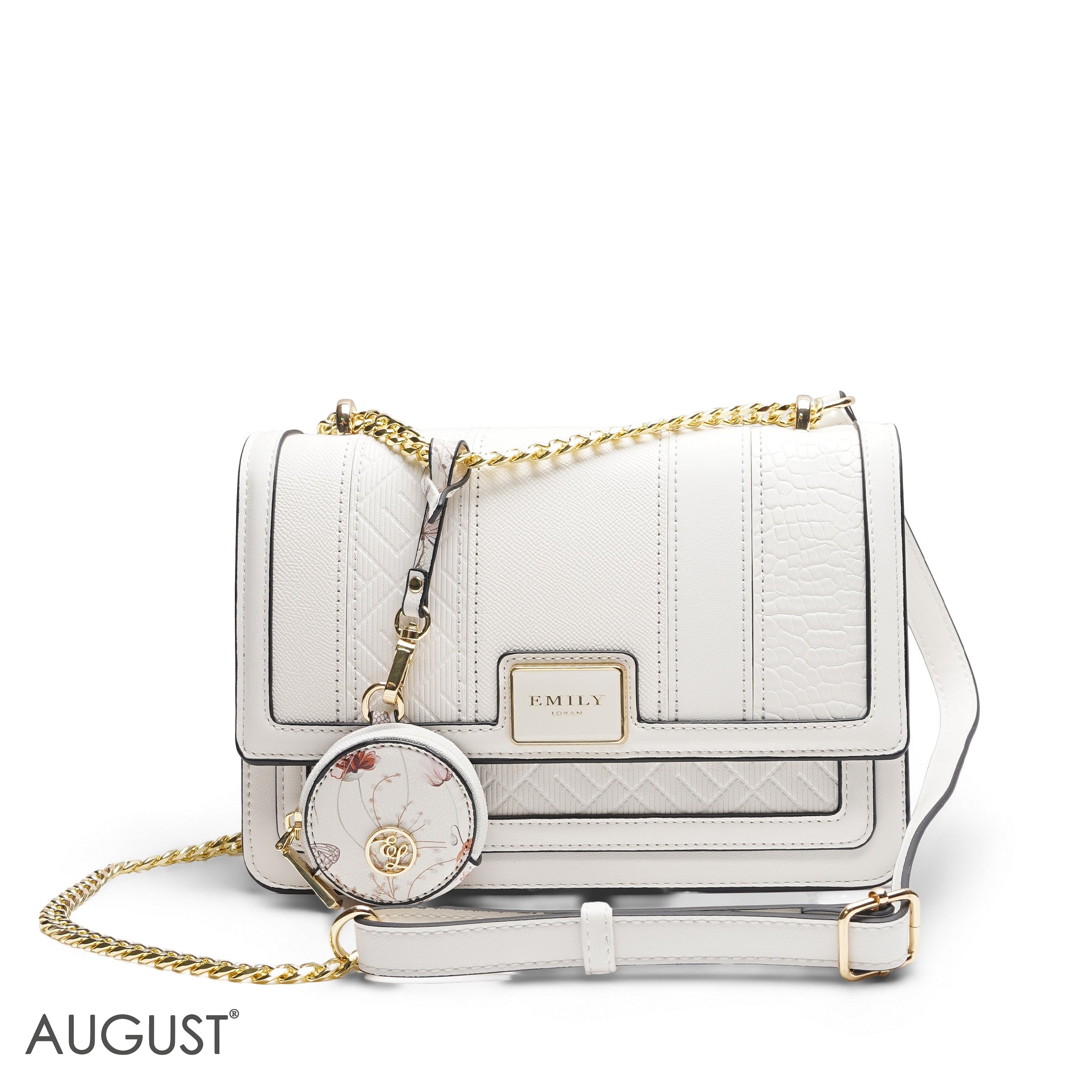 EMILY MULTI-TEXTURE SOLID WHITE CROSSBODY BAG - MED