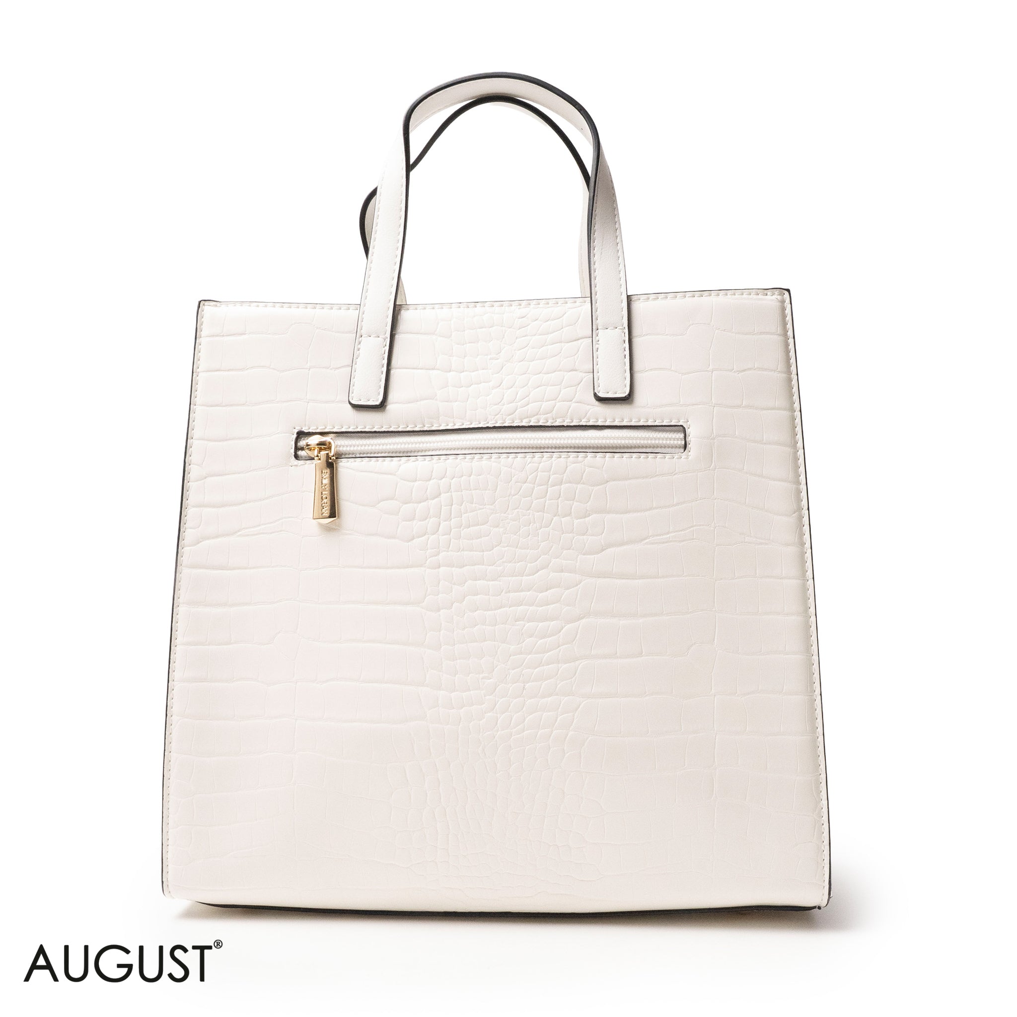 WHITE CROCODILE LEATHER HANDBAG WITH METAL CHAIN - LARGE