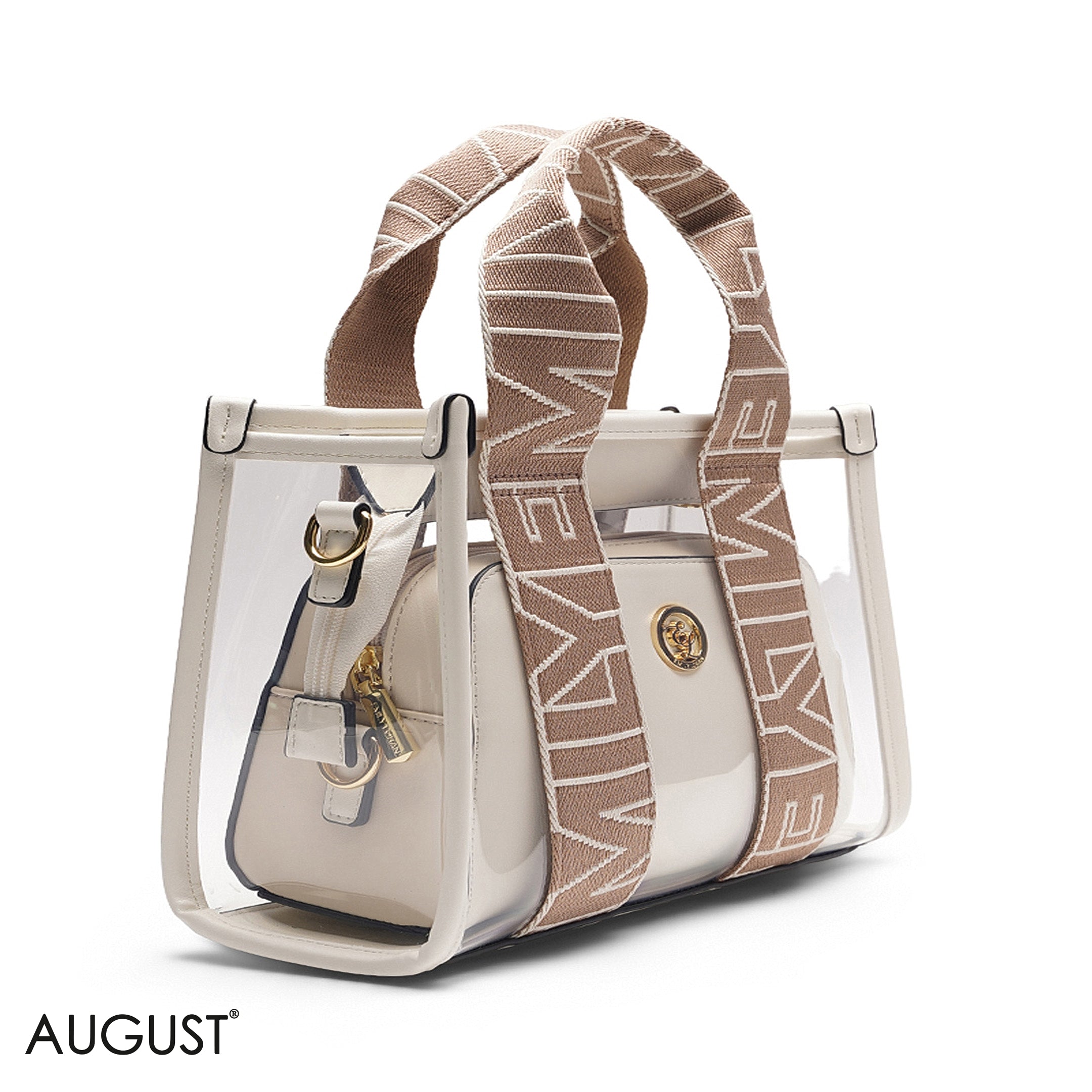 BEIGE TRANSPARENT BAG WITH SOLID INNER POUCH - LARGE