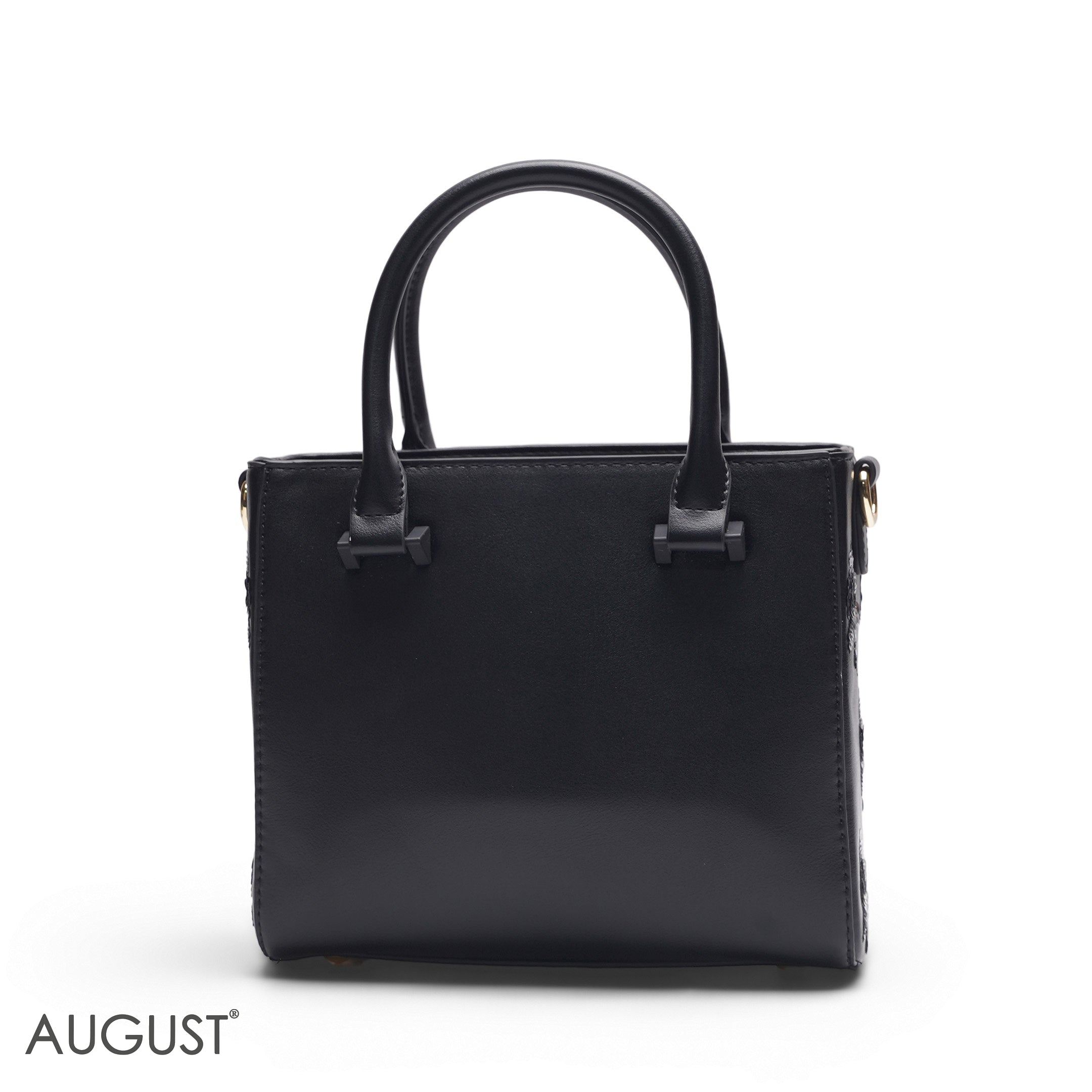 BLACK SEQUIN FLORAL TOTE BAG - SMALL