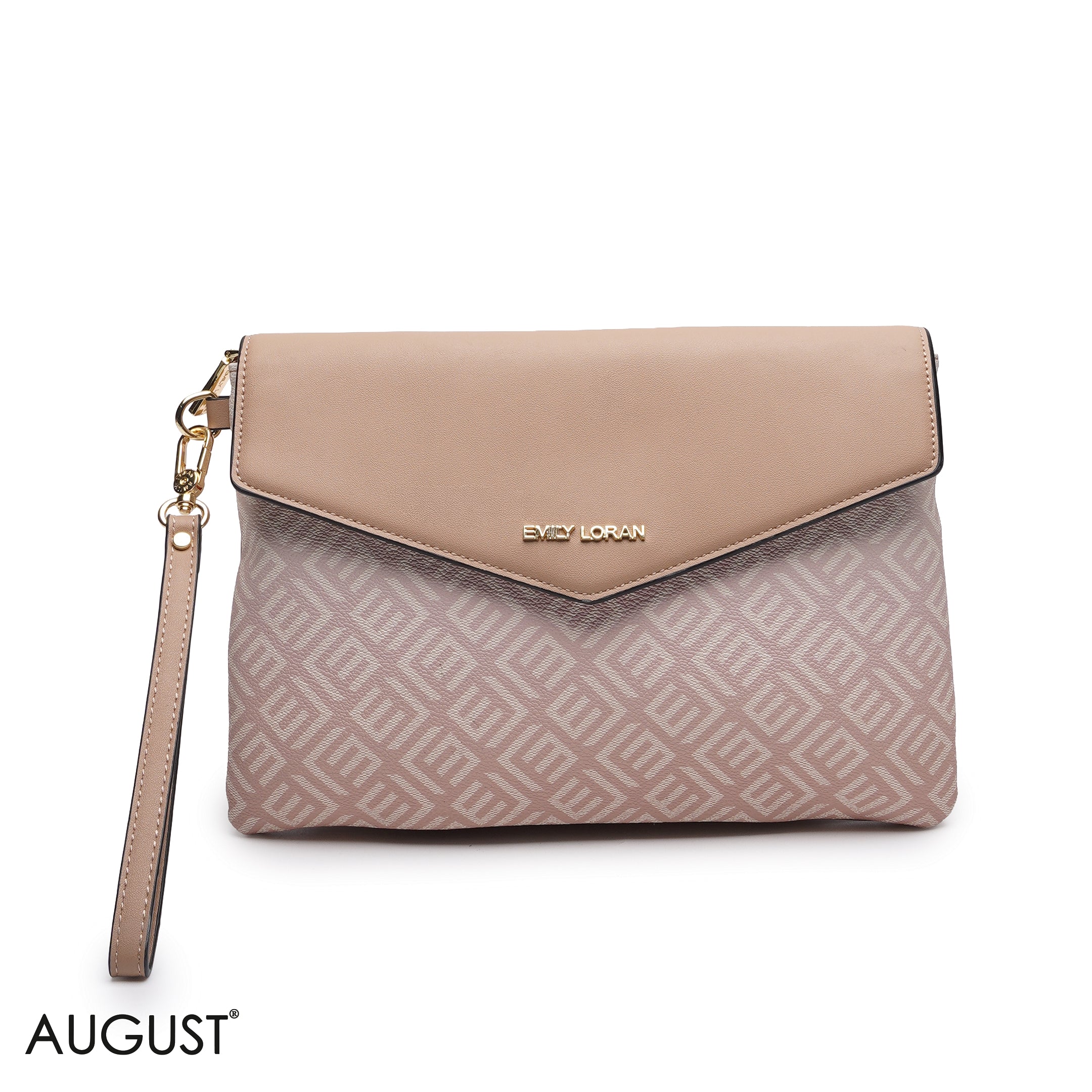 PEACH MONOGRAM PRINT THREE PIECE MATCHING BAG SET