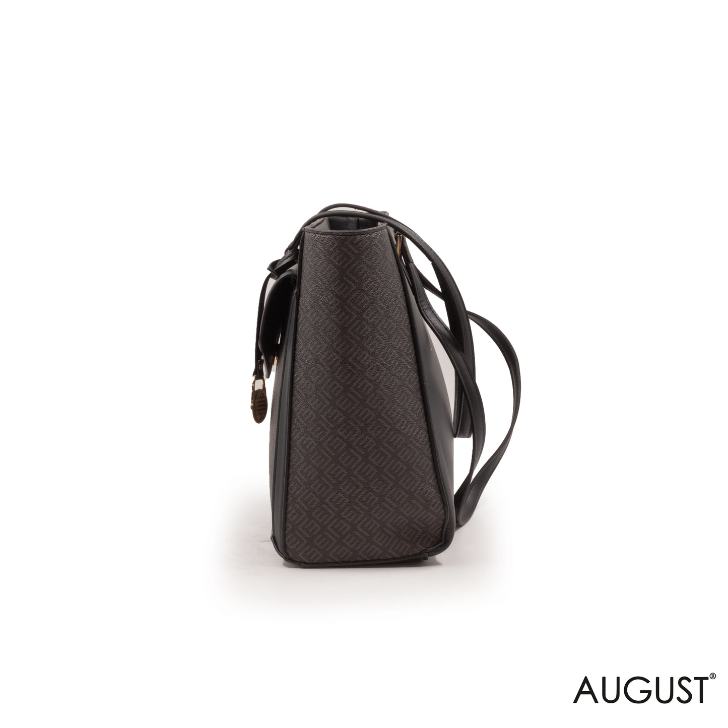BLACK LEATHER MONOGRAM TOTE WITH FRONT POUCH -LARGE