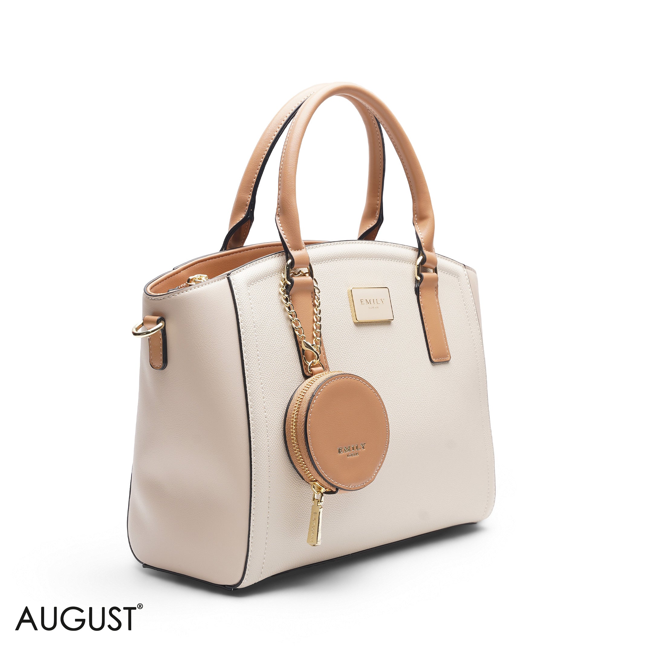 WHITE & PEACH TOTE BAG WITH WALLET - LARGE