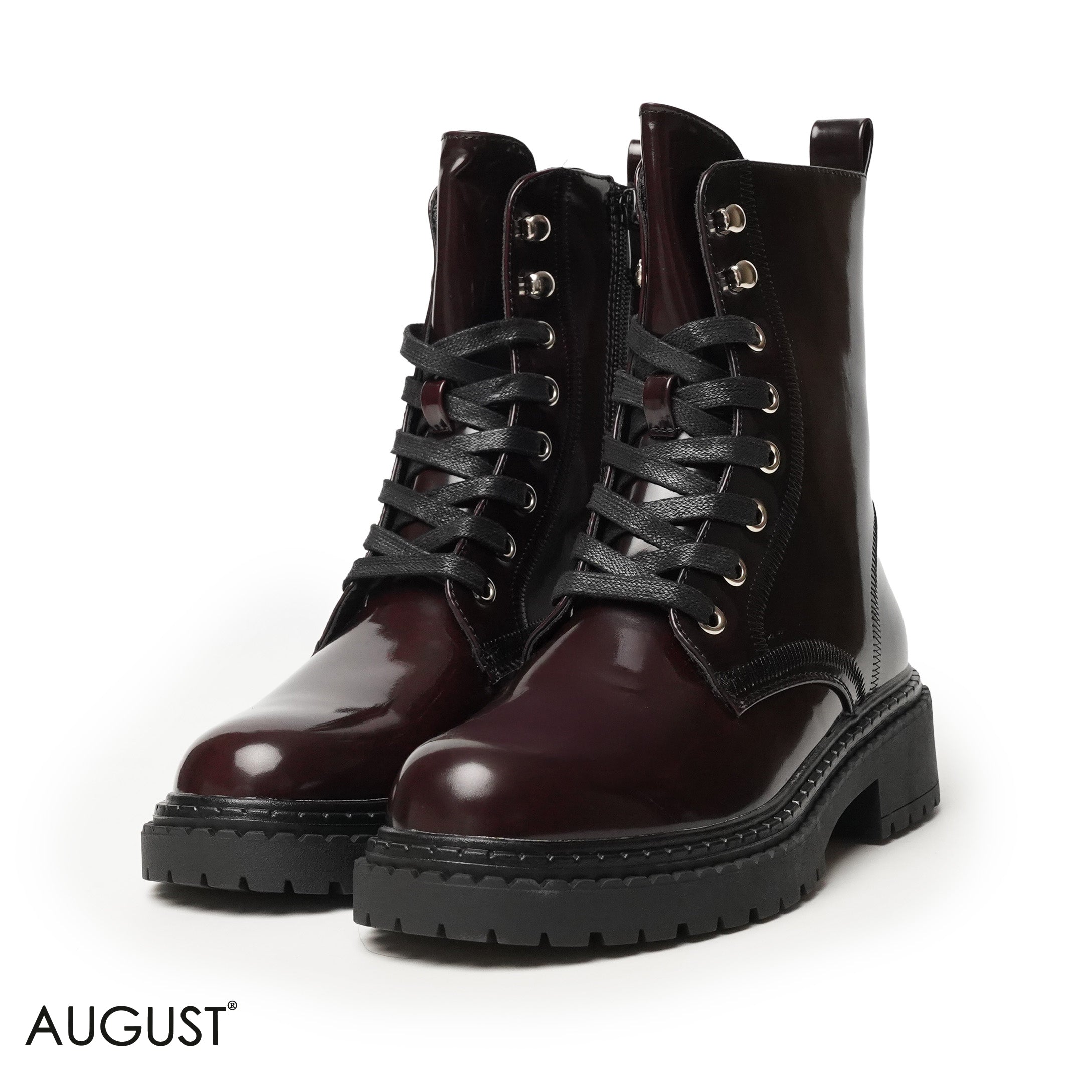 GLOSSY LEATHER ANKLE BOOT WITH BOND