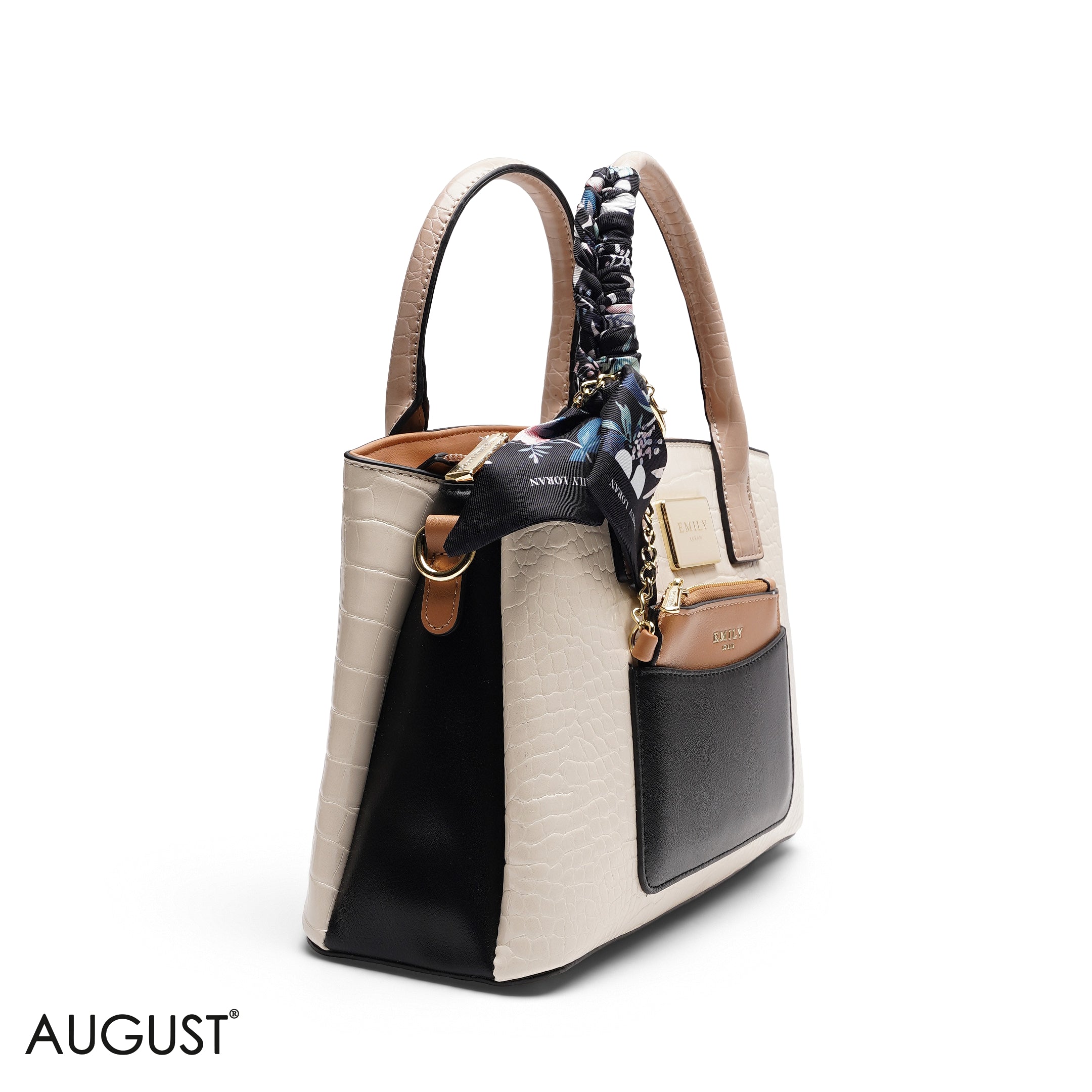 CHIC SATCHEL WITH POUCH AND SIGNATURE SCARF BAG