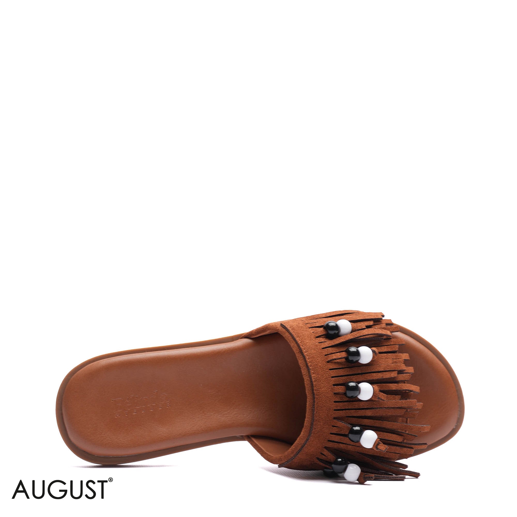 BEADED FRINGE SUEDE CASUAL FLAT SLIDERS