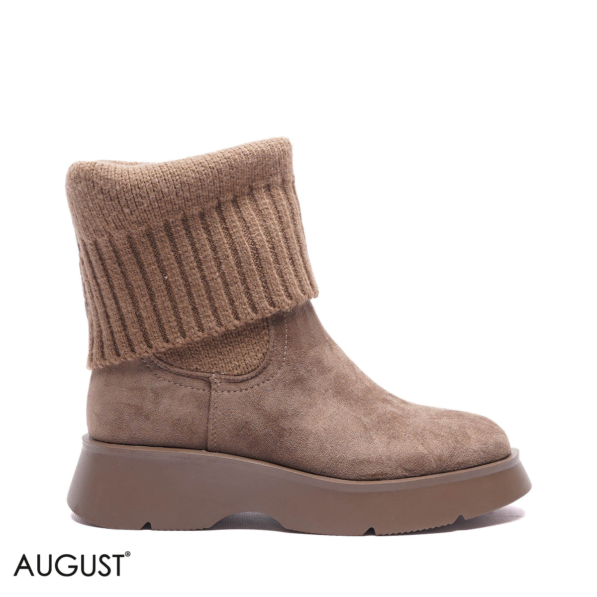 KNIT-CUFF PLATFORM SUEDE BOOTS