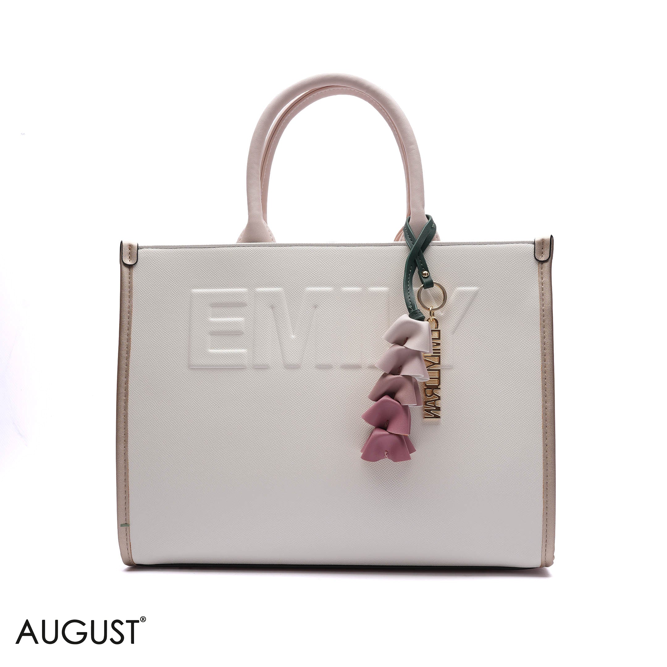 EMBOSSED LOGO TOTE BAG WITH TASSEL CHARM - LARGE